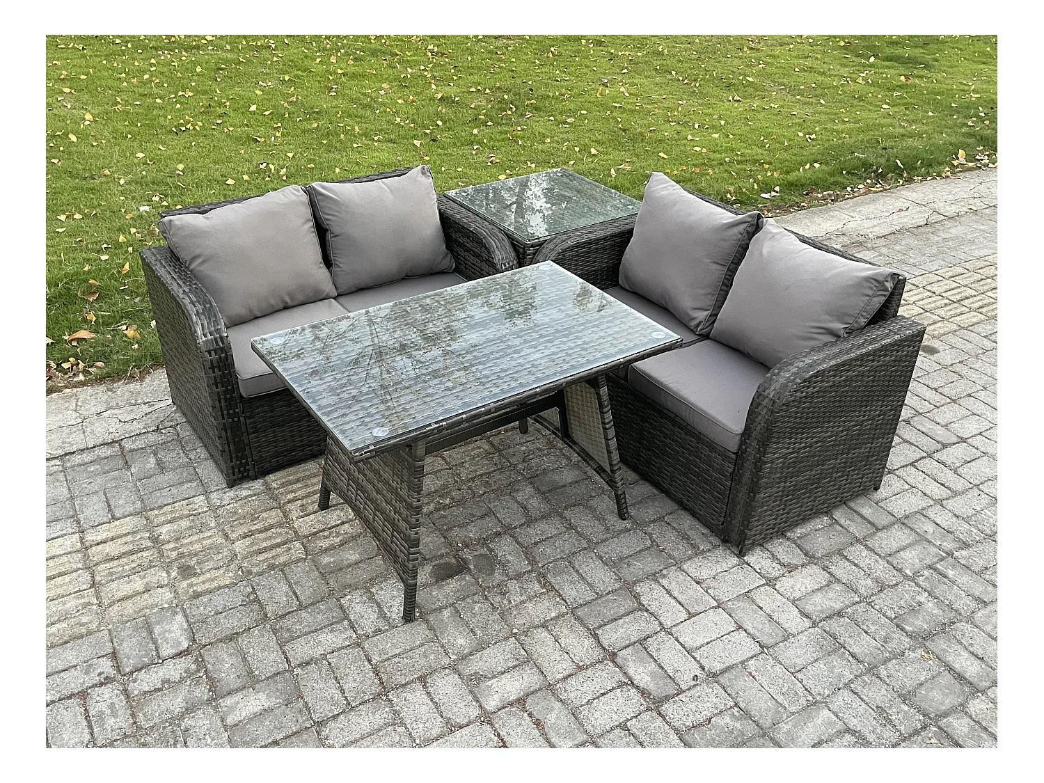 Gartenmöbel-Sets 4 Stücke Polyrattan Möbel Sofa Sets mit Rechteckiger Esstisch Love Sofa Beistelltisch