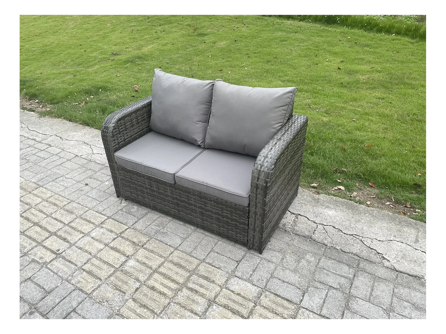 Gartenmöbel-Sets 4 Stücke Polyrattan Möbel Sofa Sets mit Rechteckiger Esstisch Love Sofa Beistelltisch
