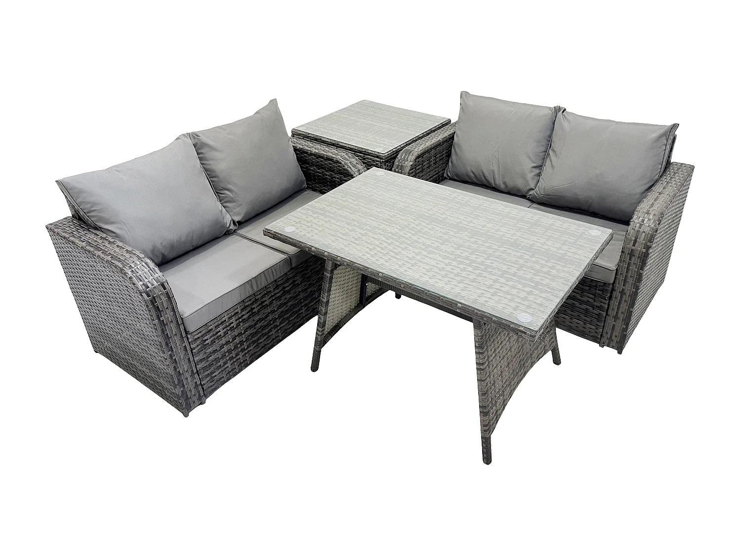 Fimous Outdoor Garden Furniture Sets 4 Pieces Wicker Rattan Furniture Sofa Sets with Rectangular Dining Table Love Sofa Side Table