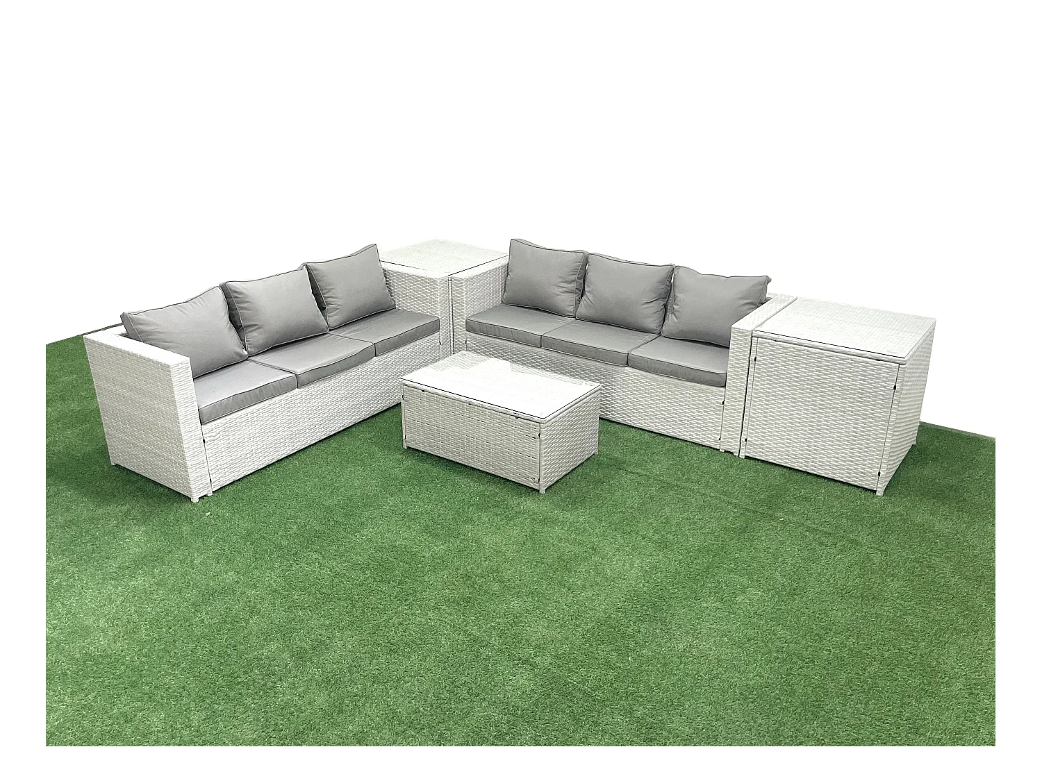 Ensemble de meubles d'extérieur en rotin 6 places avec 2 Tables d'appoint Gris clair mixte