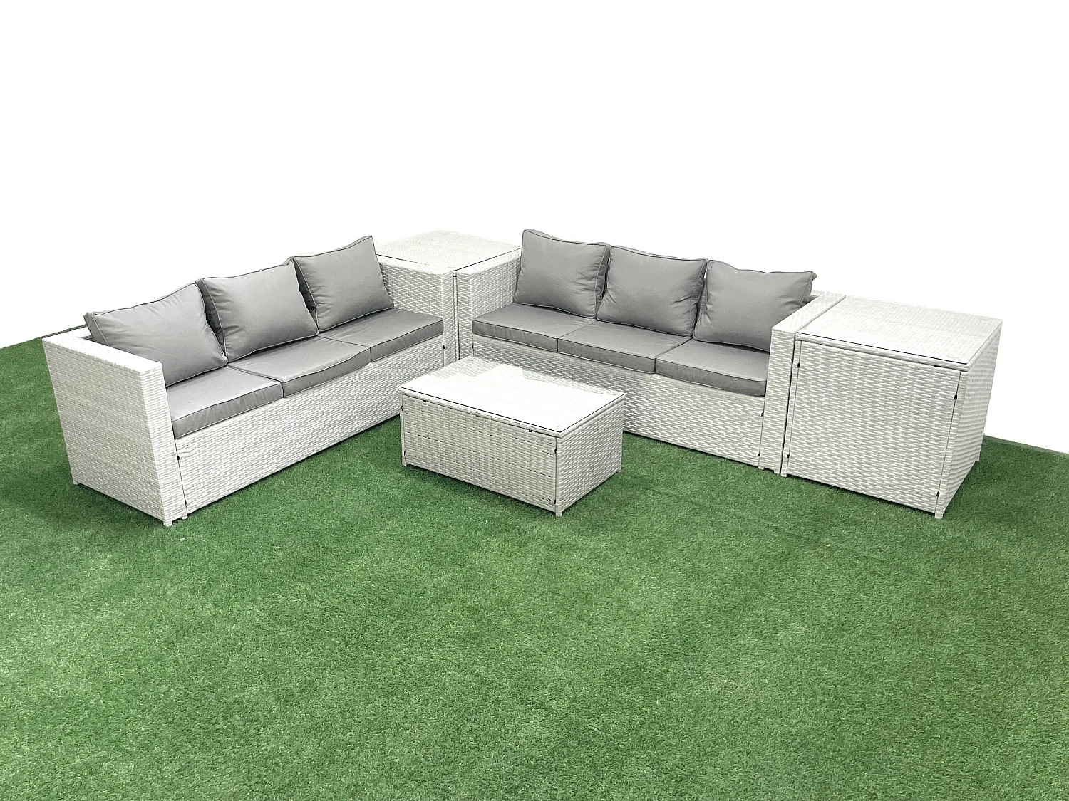 Garten Polyrattanmöbel Set 6-Sitzer Rattan Garten Sofa Set mit 2 Beistelltischen Hellgrau gemischt