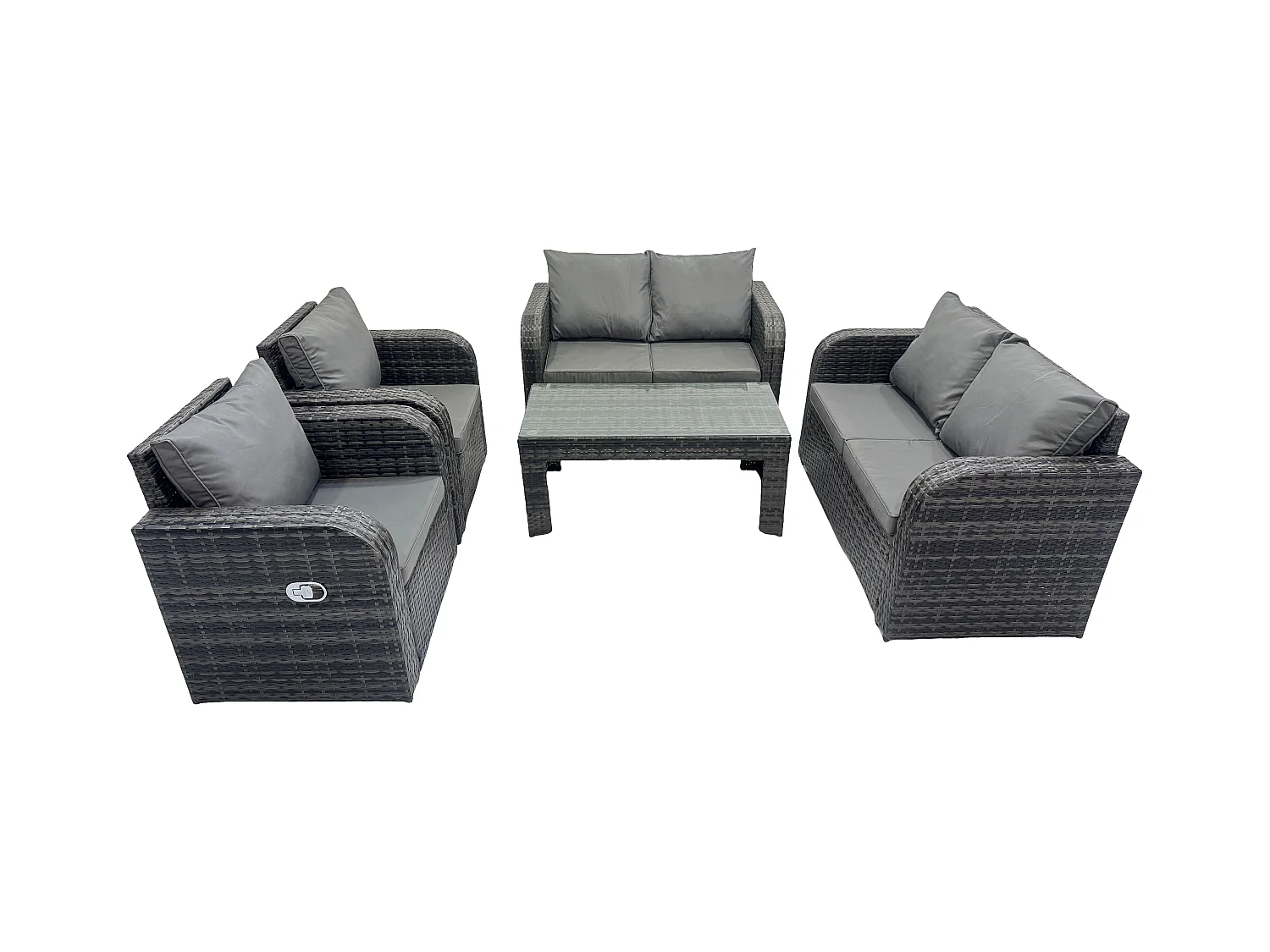 Rattan Gartenmöbel Set im Balkon 6-Sitzer Garten Sofa Set mit Rechteckiger Couchtisch Liegestühle