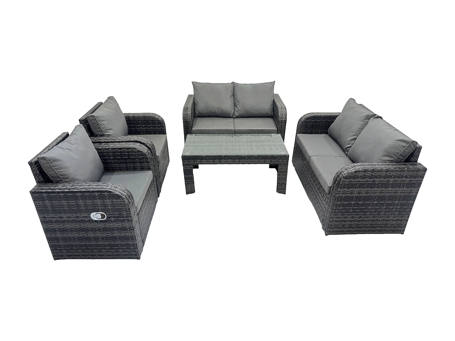 Rattan Gartenmöbel Set im Balkon 6-Sitzer Garten Sofa Set mit Rechteckiger Couchtisch Liegestühle