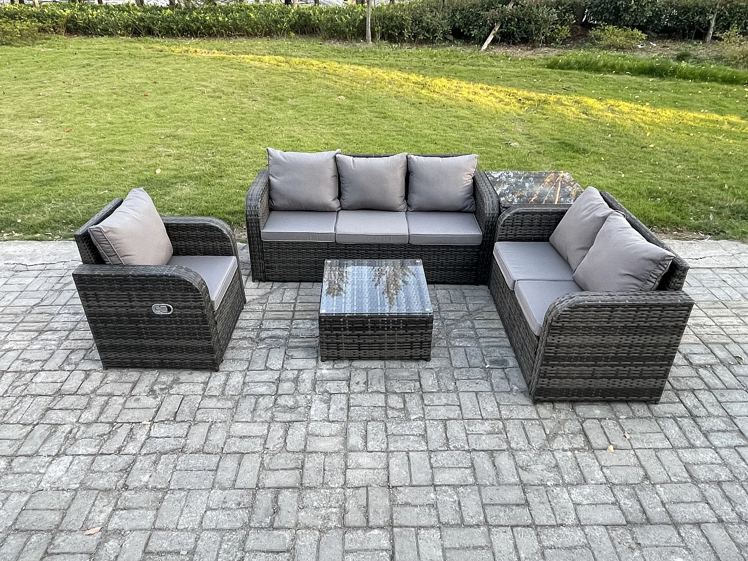 Rattan-Gartenmöbel 5 Stück Terrassenset mit Tisch und Sofa Quadratischer Couchtisch Liegestühle Loveseat sofa Beistelltisch