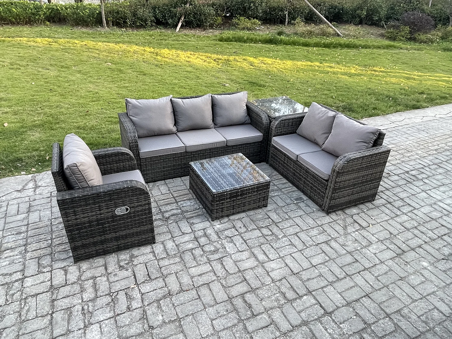 Rattan-Gartenmöbel 5 Stück Terrassenset mit Tisch und Sofa Quadratischer Couchtisch Liegestühle Loveseat sofa Beistelltisch