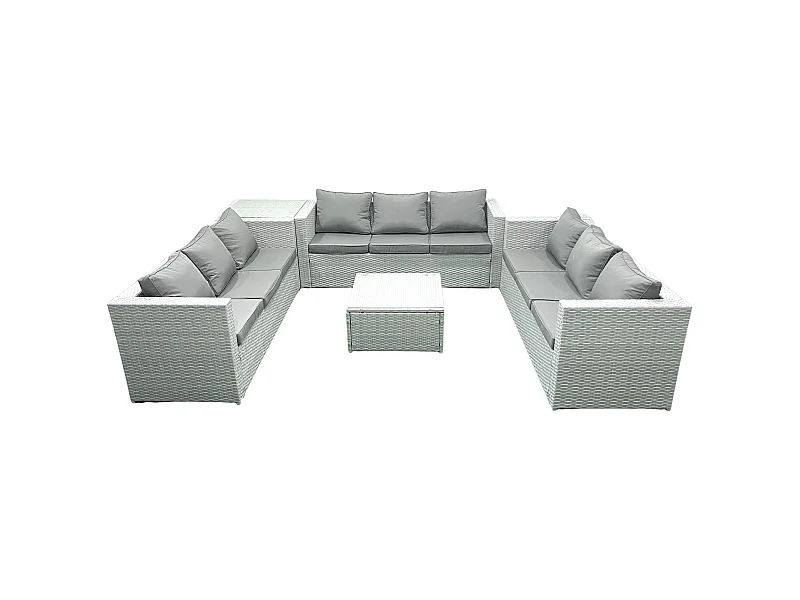 Gartenmöbel im Freien Polyrattan 9-Sitzer Rattan Garten Sofa Set mit Beistelltisch Hellgrau gemischt