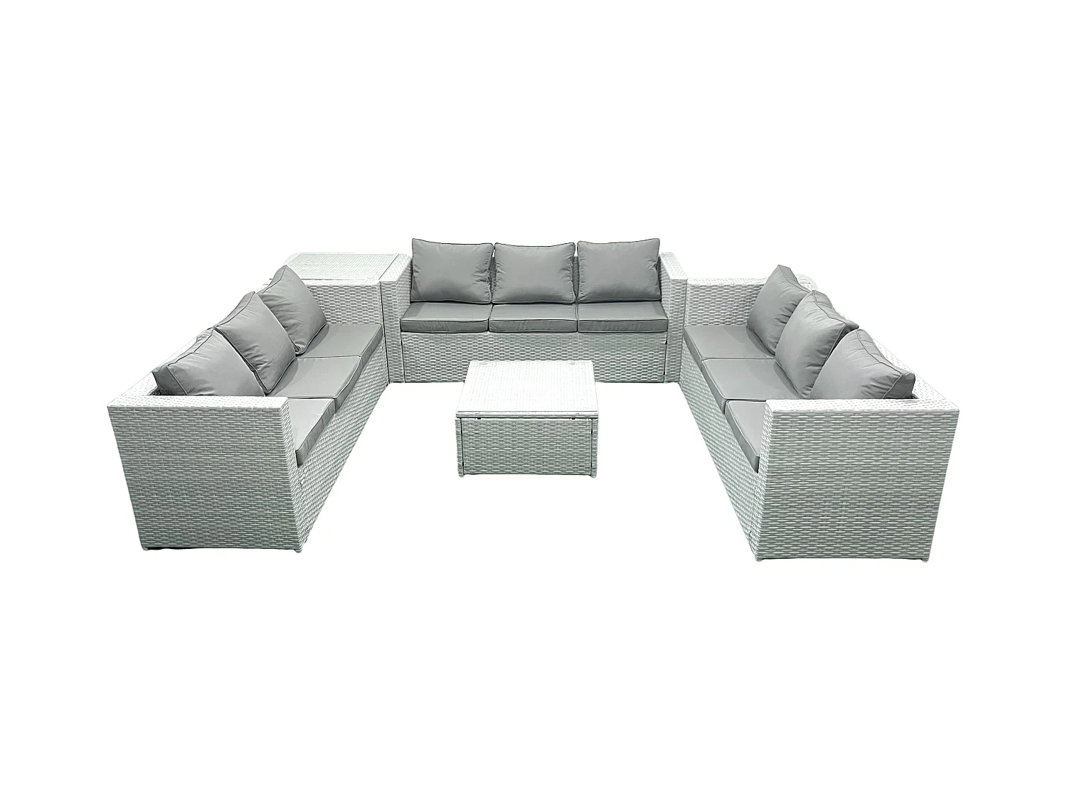 Gartenmöbel im Freien Polyrattan 9-Sitzer Rattan Garten Sofa Set mit Beistelltisch Hellgrau gemischt