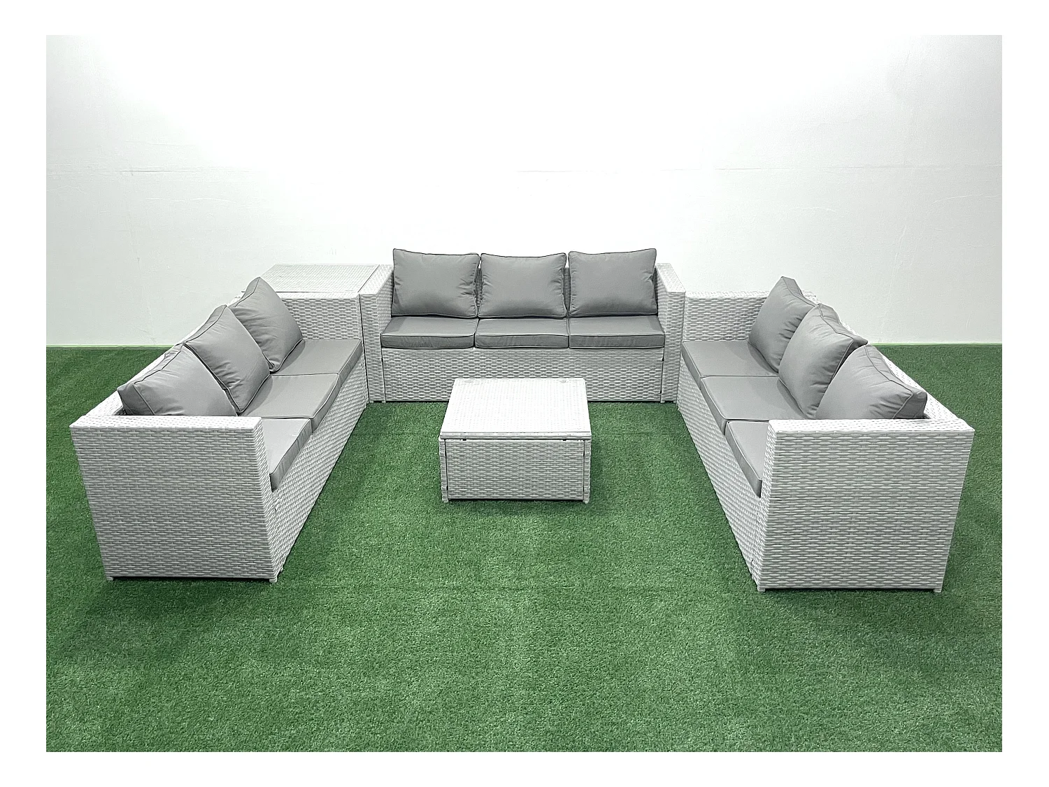 Gartenmöbel im Freien Polyrattan 9-Sitzer Rattan Garten Sofa Set mit Beistelltisch Hellgrau gemischt