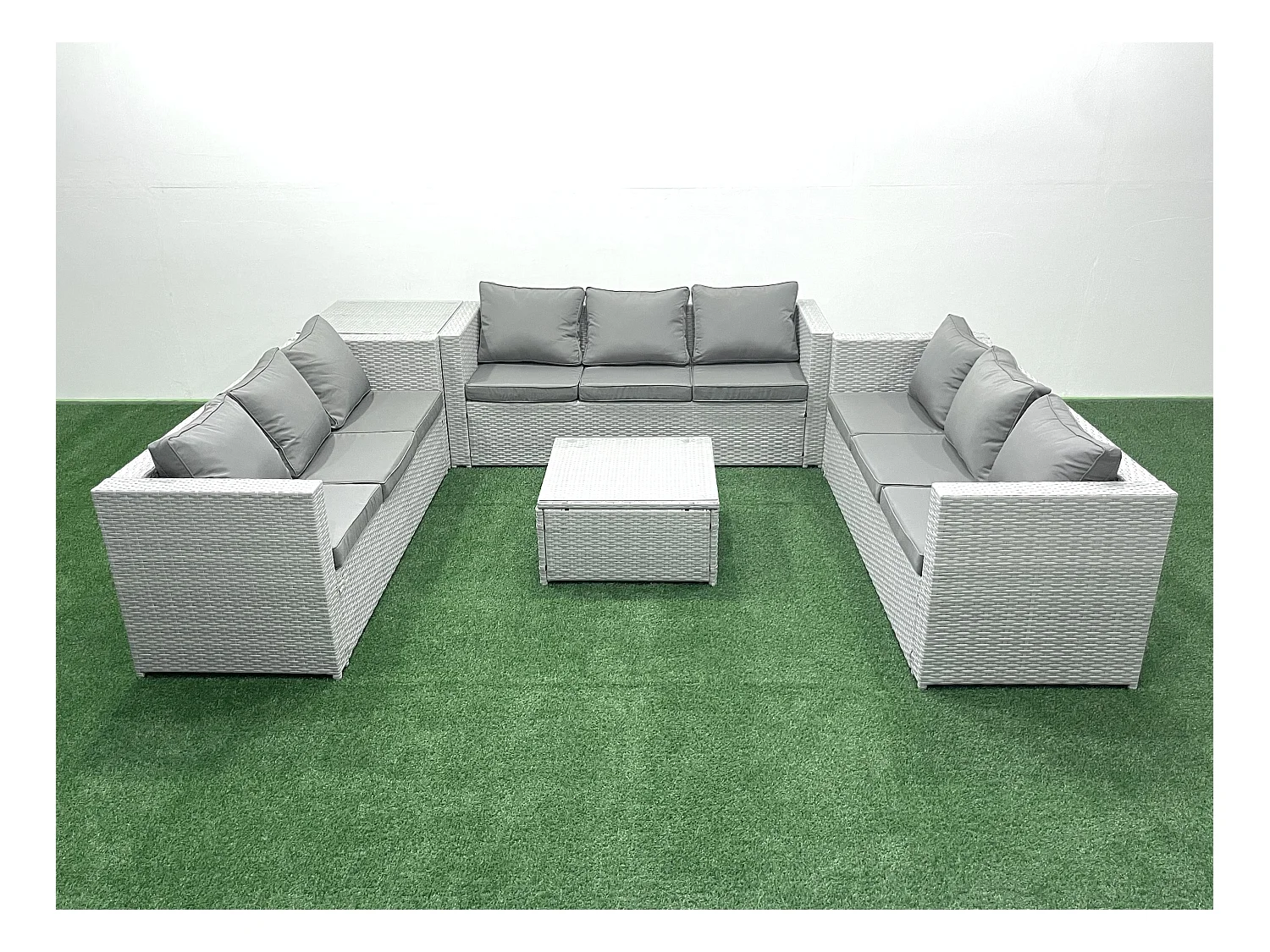 Gartenmöbel im Freien Polyrattan 9-Sitzer Rattan Garten Sofa Set mit Beistelltisch Hellgrau gemischt