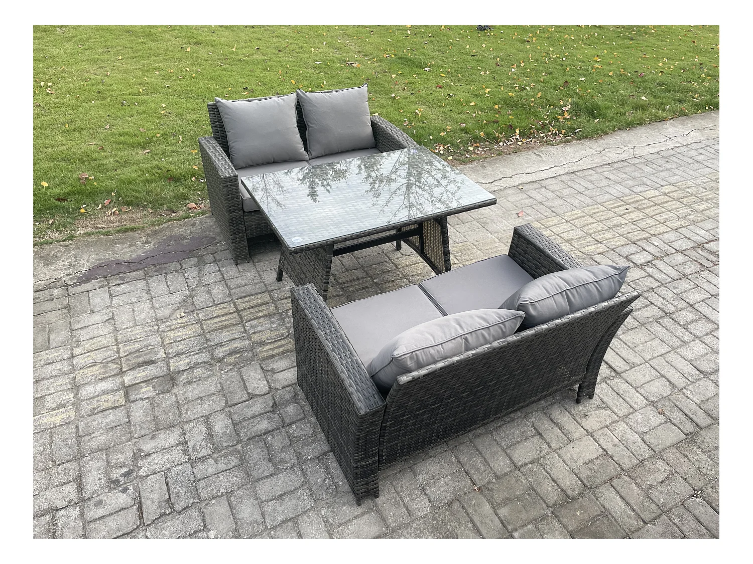 Gartenmöbelset 3 Stücke Polyrattan Garten Sofa im Freien Dunkelgrau Gemischt