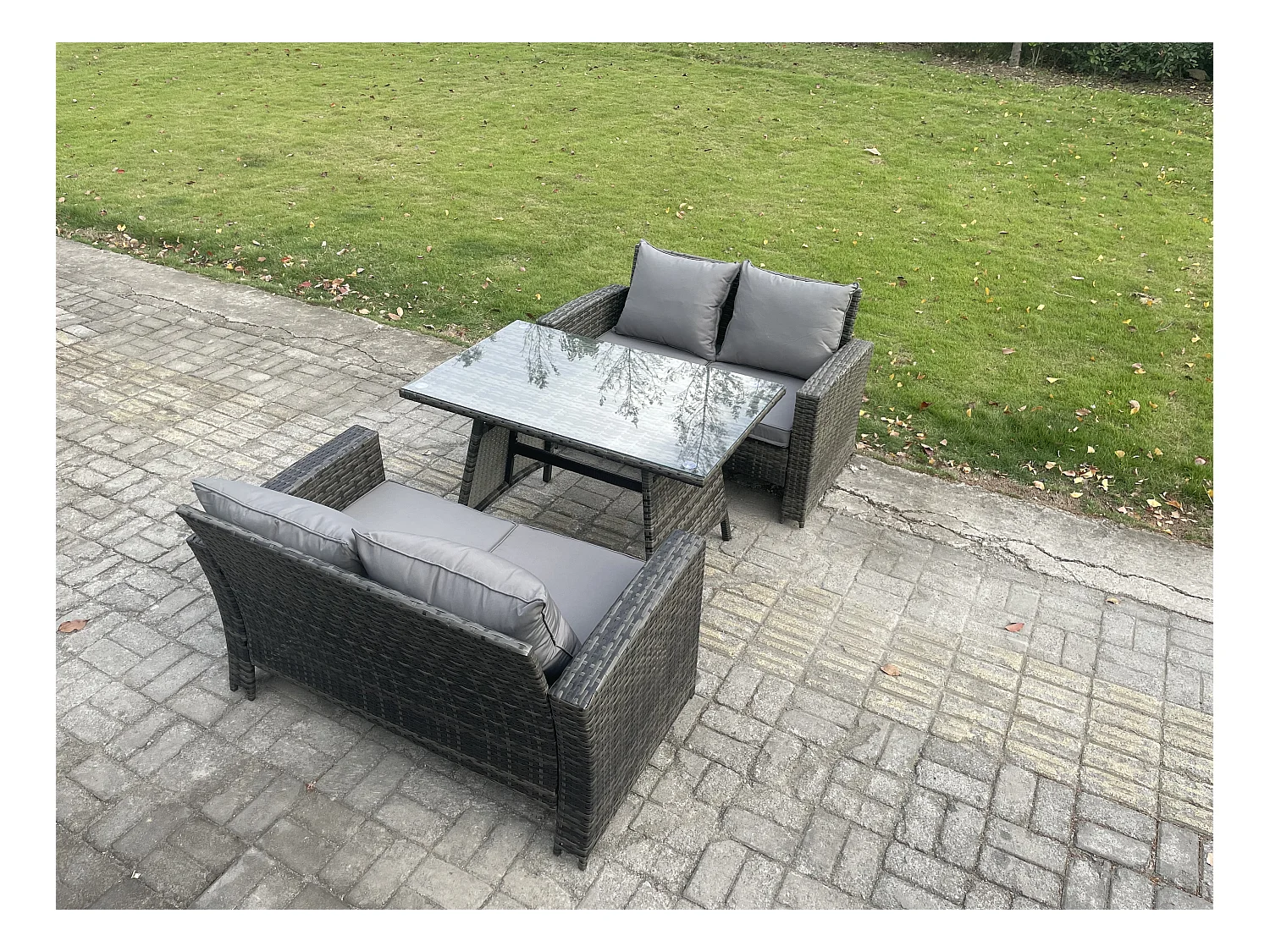 Gartenmöbelset 3 Stücke Polyrattan Garten Sofa im Freien Dunkelgrau Gemischt