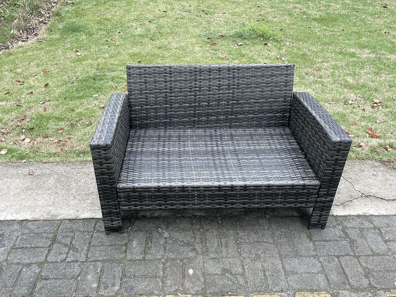 Gartenmöbelset 3 Stücke Polyrattan Garten Sofa im Freien Dunkelgrau Gemischt