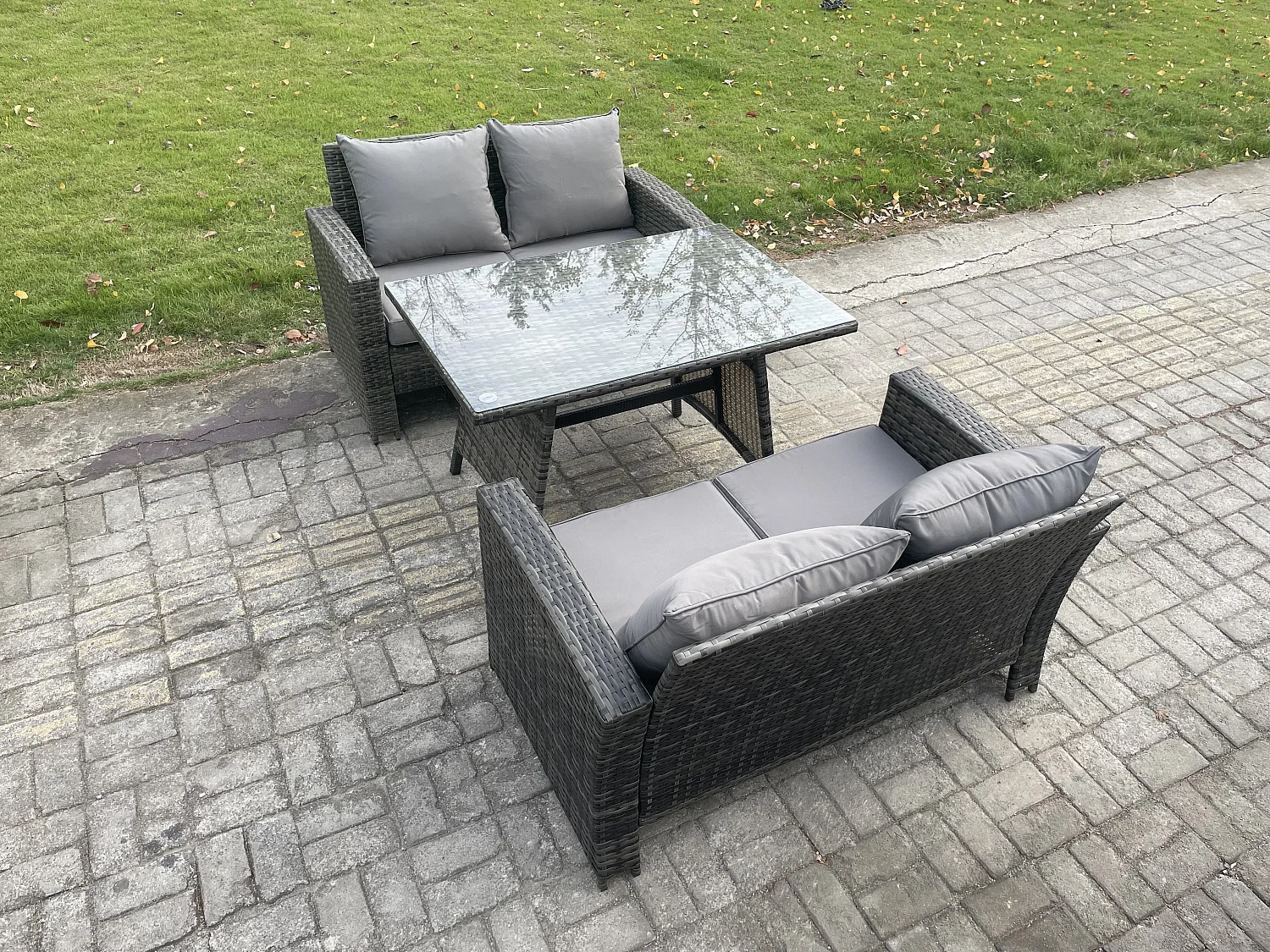 Gartenmöbelset 3 Stücke Polyrattan Garten Sofa im Freien Dunkelgrau Gemischt