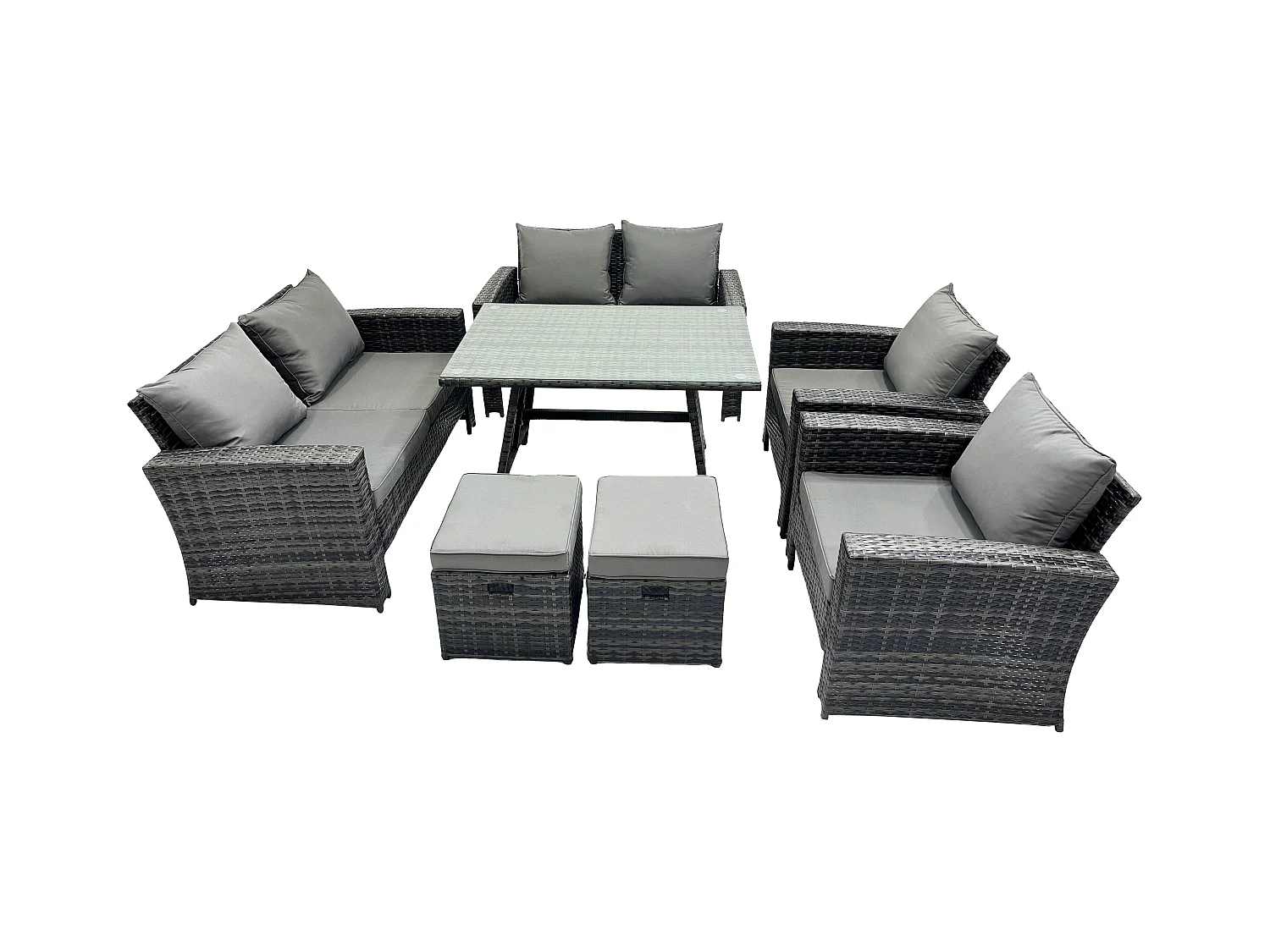 8 places Gris foncé mixte Dossier haut Meuble de Jardin Extérieur avec Canapé d'amour Fauteuil 2 Petits tabourets