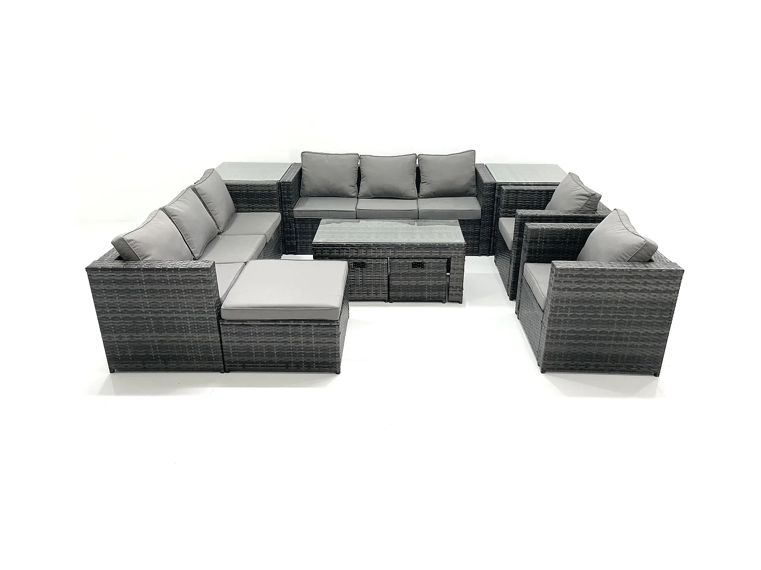 Polyrattan Gartenmöbel set mit Couchtisch Sessel 2 Beistelltischen 3 Hockern Dunkelgrau Gemischt