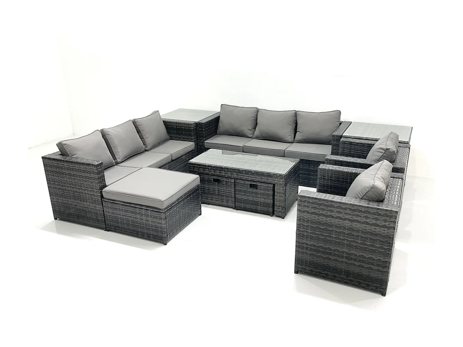 Ensemble de meubles de jardin en polyrotin avec Table basse Fauteuil 2 Tables d'appoint 3 Tabourets Gris foncé mixte