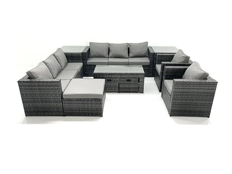 Ensemble de meubles de jardin en polyrotin avec Table basse Fauteuil 2 Tables d'appoint 3 Tabourets Gris foncé mixte