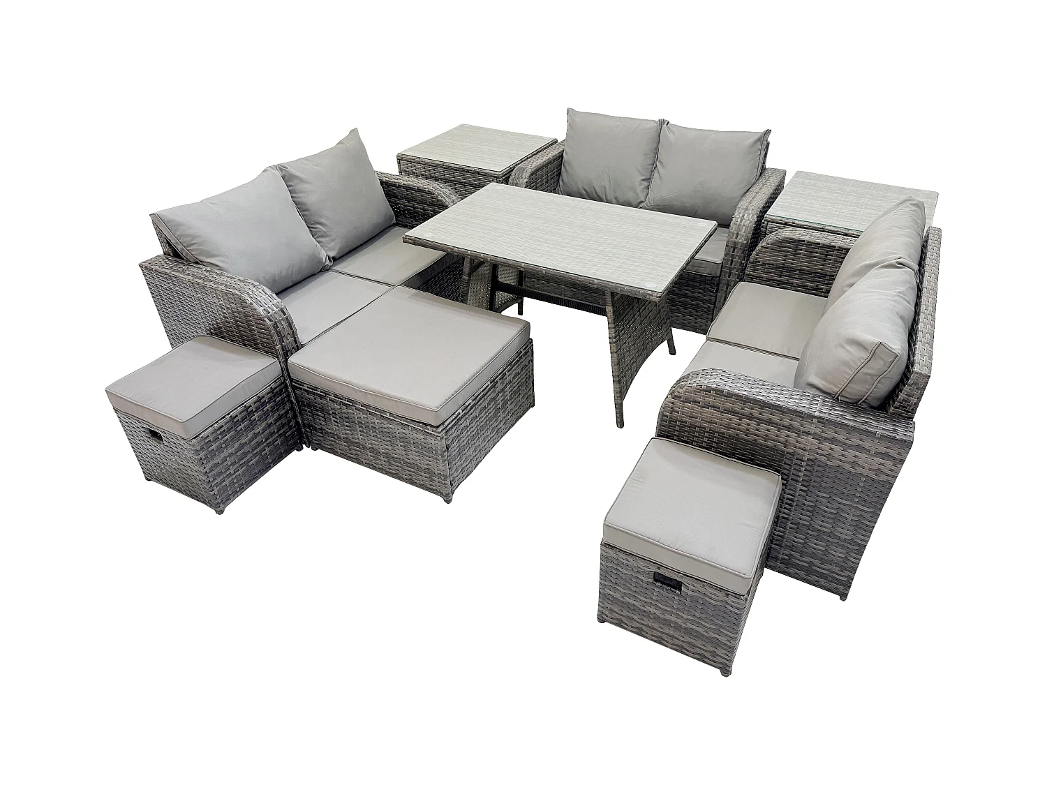 Polyrattan Gartenmöbelset Gartensofa Set Set mit Rechteckiger Esstisch 3 Hockern 2 Beistelltischen Dunkelgrau Gemischt