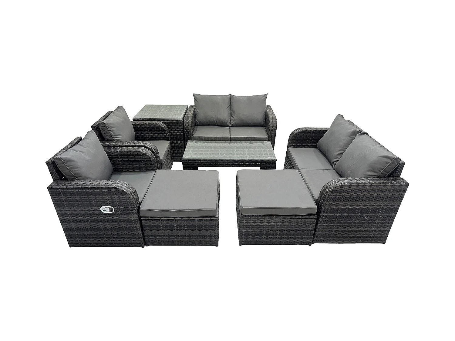 8 PCS Gartenmöbelset Rattan Garten Sofa im Freien Tisch Sessel mit Gehärteter Glastisch Dunkelgrau Gemischt