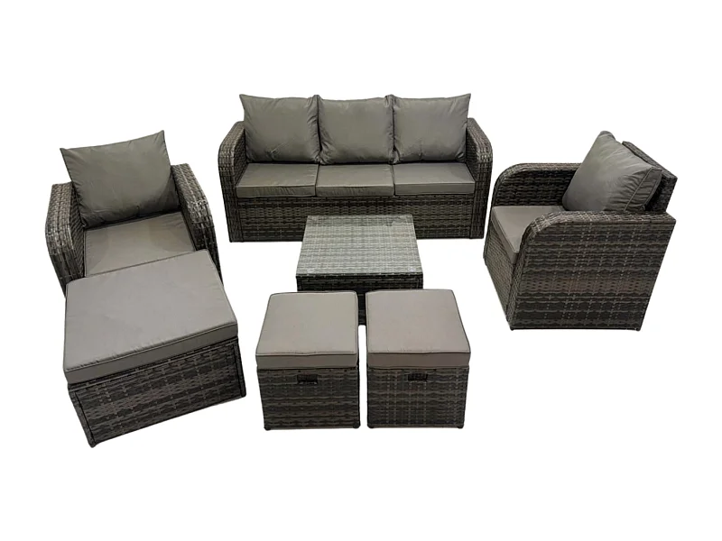 Gartenmöbelset Polyrattan Set im Balkon mit Liegestühle 3-Sitzer Sofa 3 Hockern Dunkelgrau Gemischt
