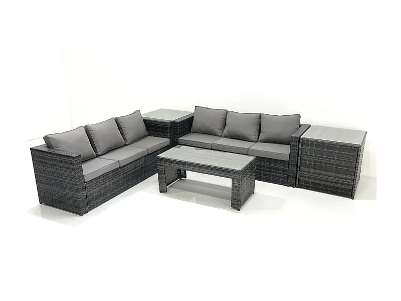 Salon de Jardin Extérieur avec Canapé Table basse 2 Tables d'appoint Gris foncé mixte