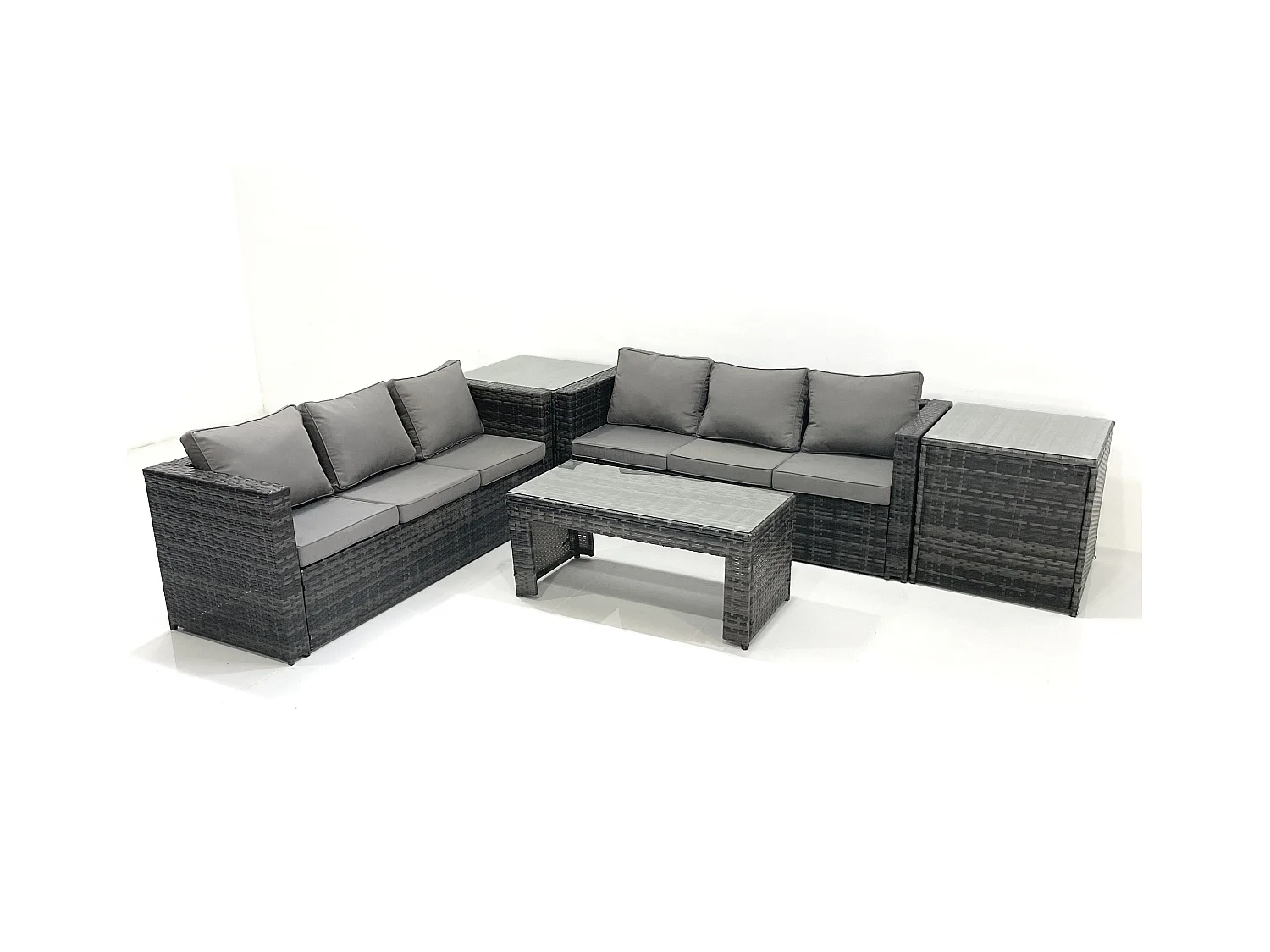 Salon de Jardin Extérieur avec Canapé Table basse 2 Tables d'appoint Gris foncé mixte