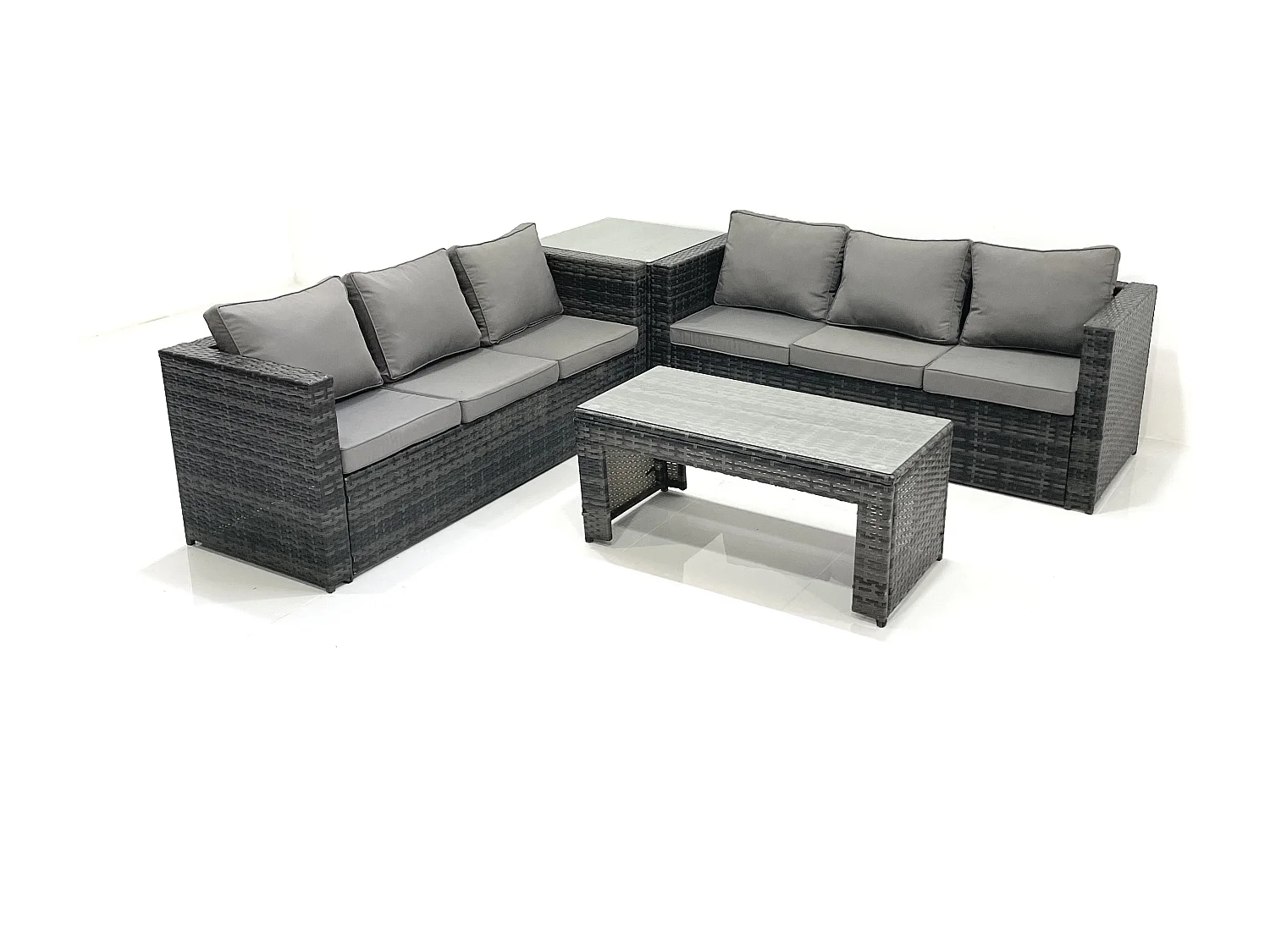 Garten Rattanmöbel Set mit Sofa Couchtisch 2 Beistelltischen Dunkelgrau Gemischt