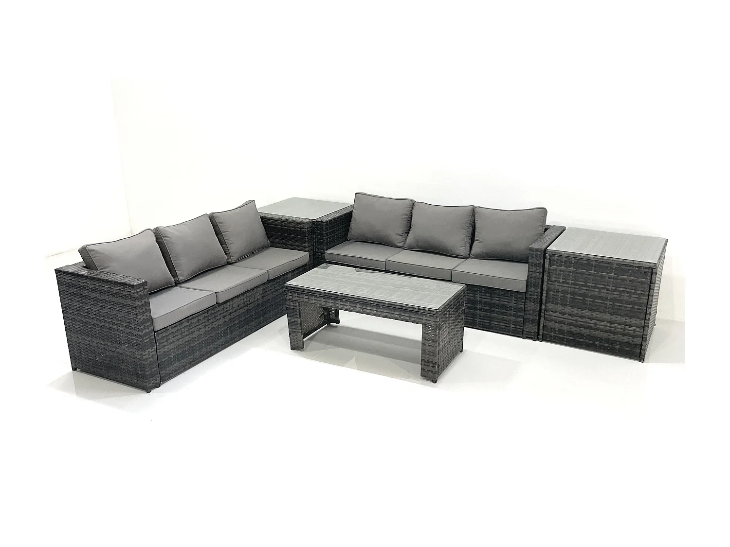 Garten Rattanmöbel Set mit Sofa Couchtisch 2 Beistelltischen Dunkelgrau Gemischt