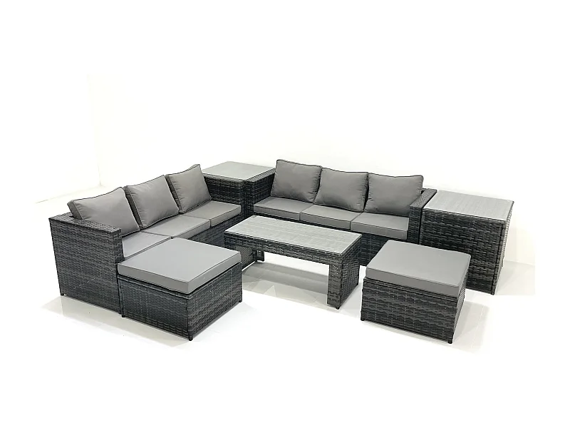 Salon de Jardin Extérieur avec Canapé Table basse 2 Grand tabourets 2 Tables d'appoint Gris foncé mixte