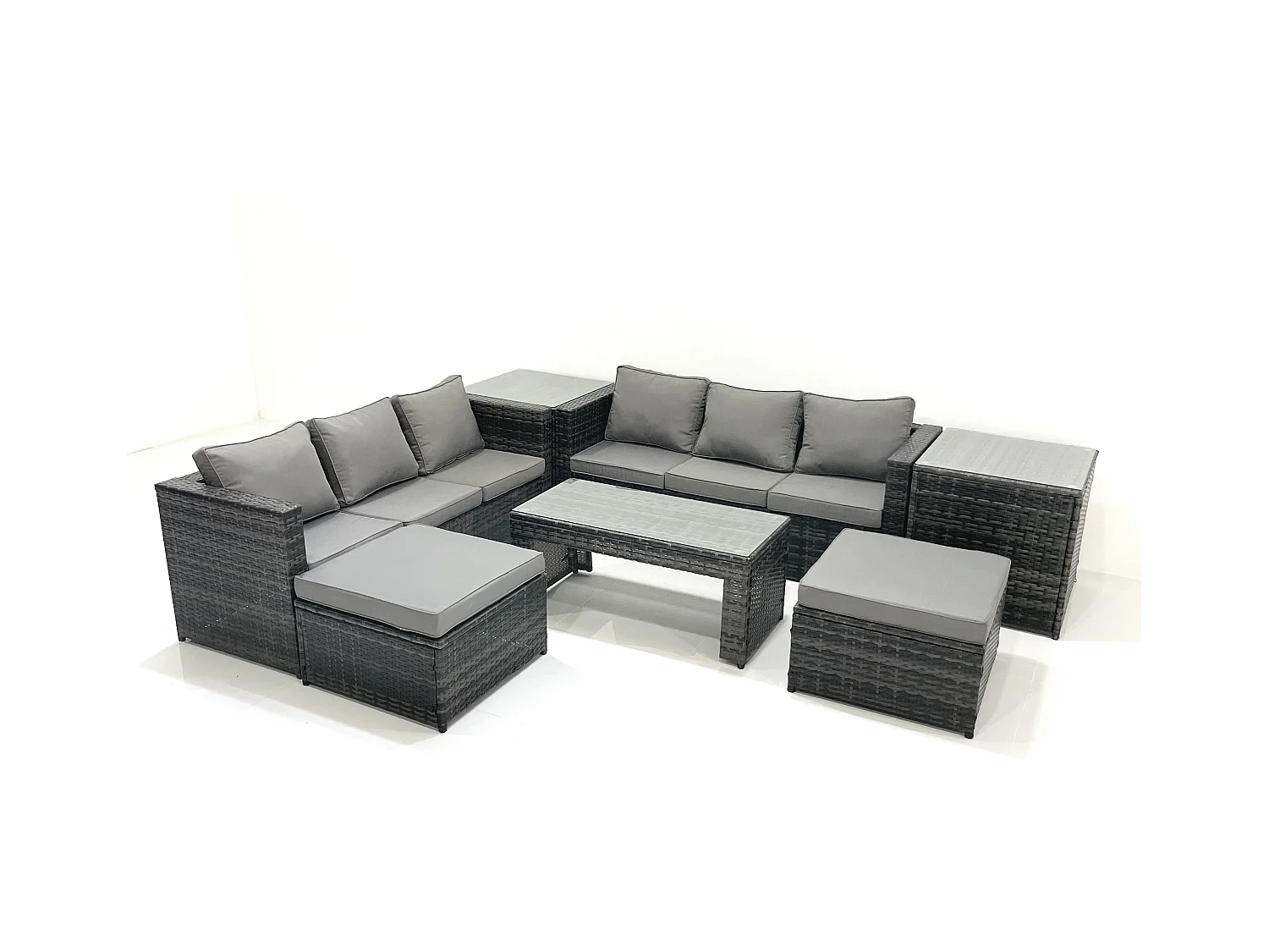 Salon de Jardin Extérieur avec Canapé Table basse 2 Grand tabourets 2 Tables d'appoint Gris foncé mixte