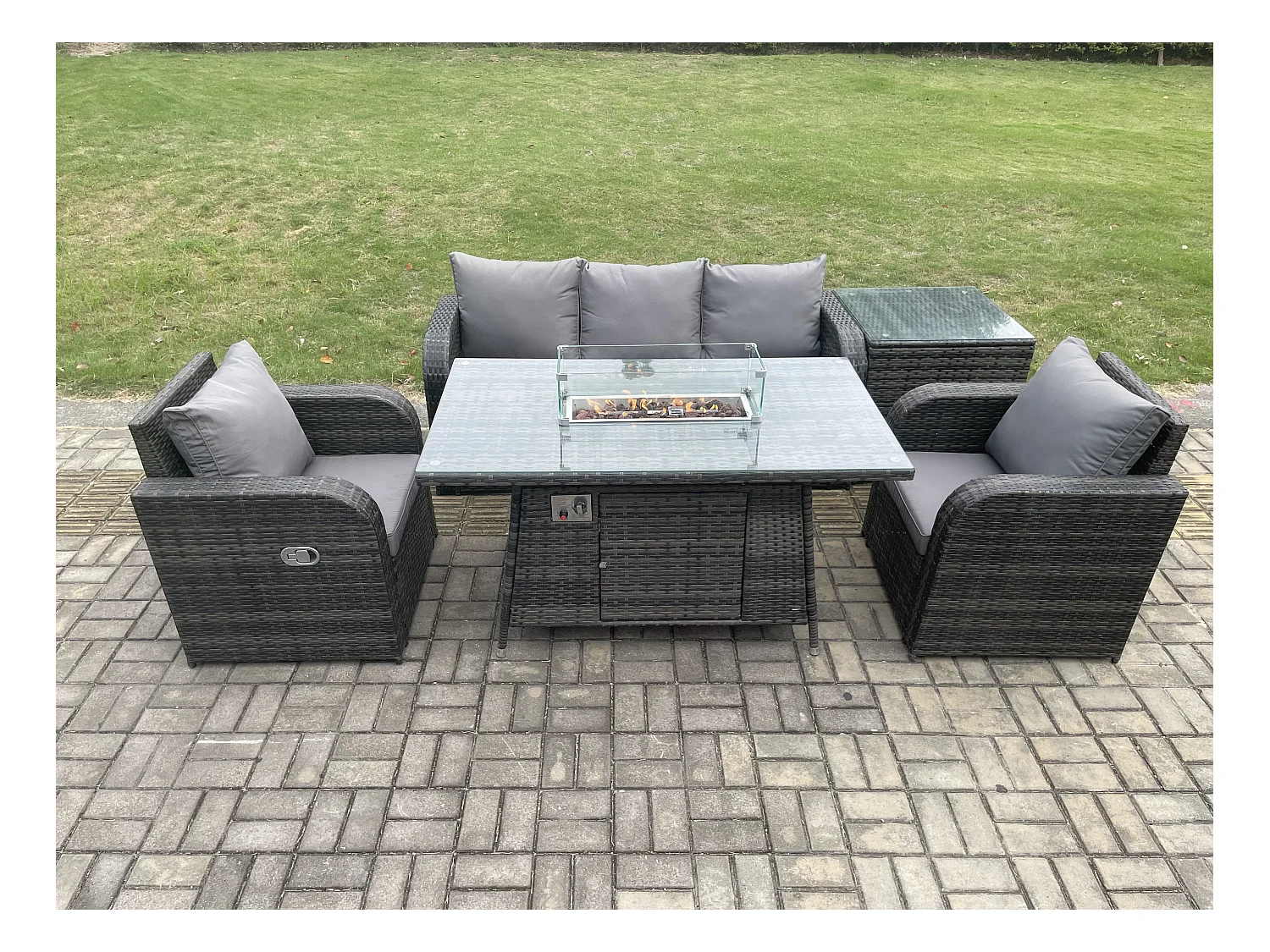 Salon de jardin exterieur Table de foyer à gaz avec Canapé Lounge Table d'appoint