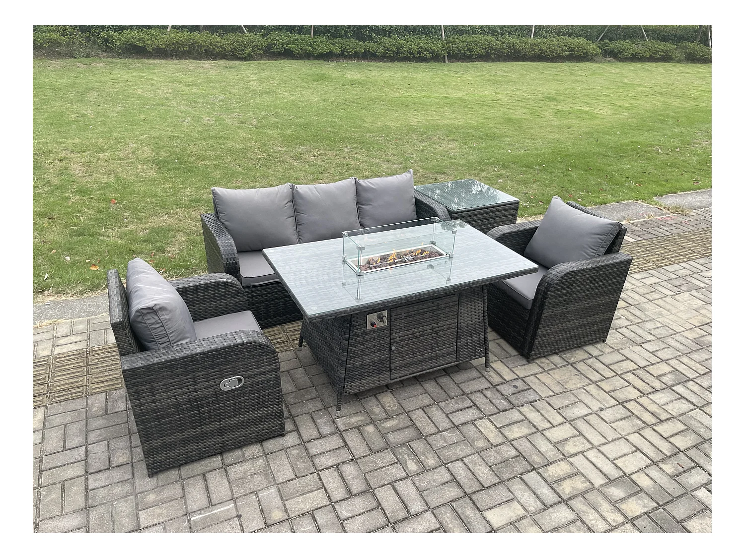 Salon de jardin exterieur Table de foyer à gaz avec Canapé Lounge Table d'appoint