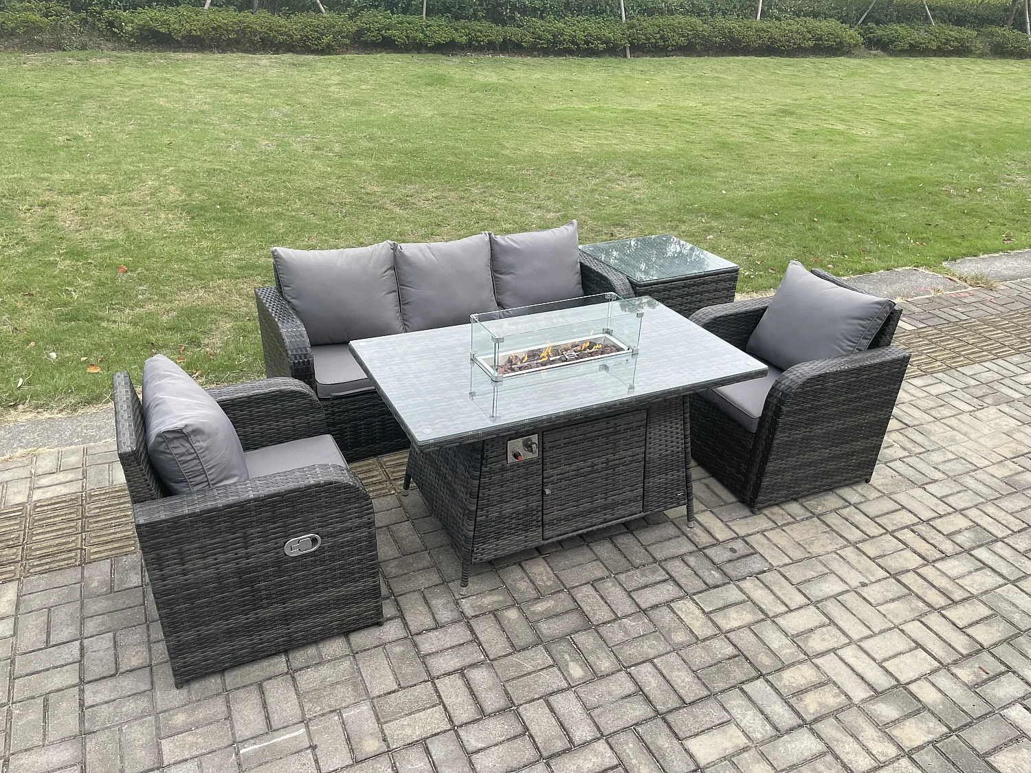 Salon de jardin exterieur Table de foyer à gaz avec Canapé Lounge Table d'appoint