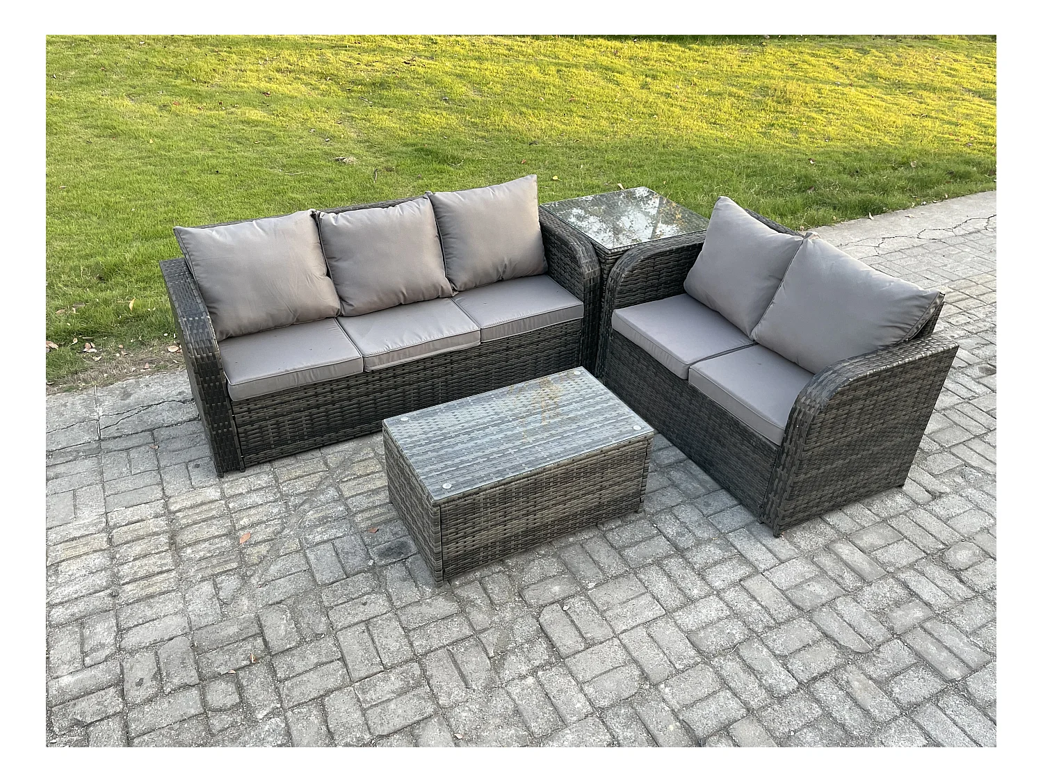 5 places Ensemble de Meubles de Jardin avec Table basse rectangulaire Canapé 3 places Canapé d'amour Table d'appoint