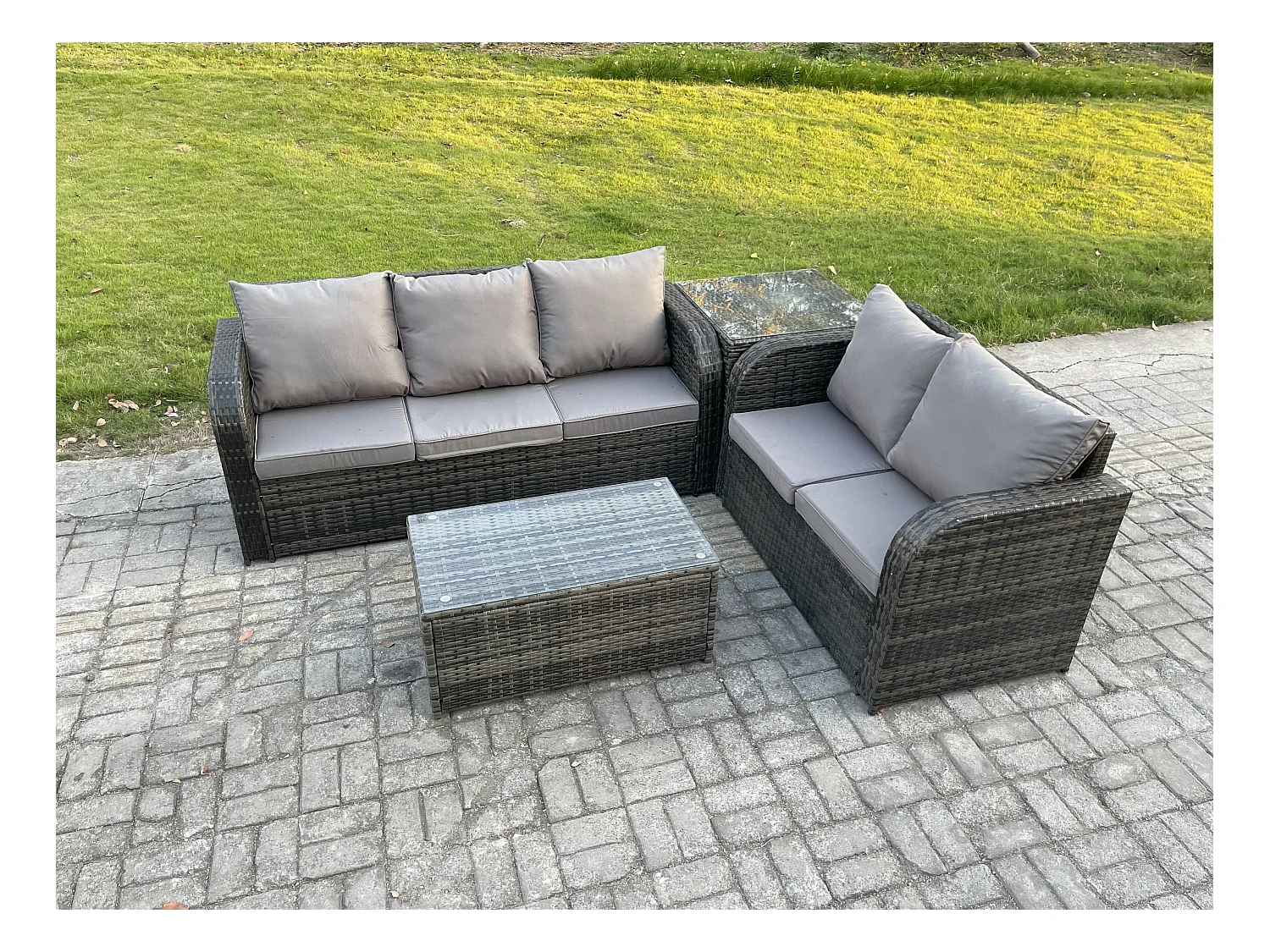 5 places Ensemble de Meubles de Jardin avec Table basse rectangulaire Canapé 3 places Canapé d'amour Table d'appoint