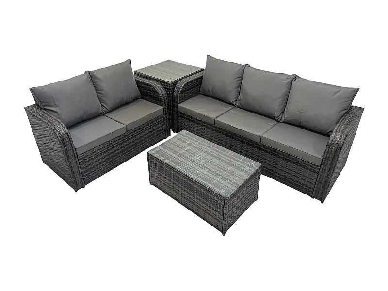 5-Sitzer Hoher Rücken Rattan Gartenmöbel Sets mit Rechteckiger Couchtisch 3-Sitzer Sofa Love Sofa Beistelltisch