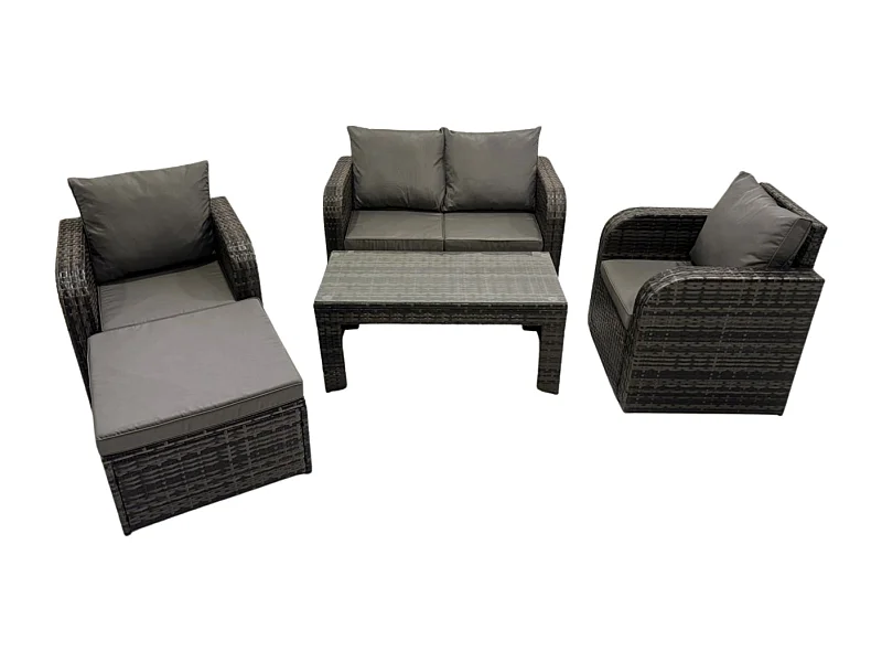 Garten Sofa im Freien Set Polyrattan Gartenmöbel Set mit Rechteckiger Couchtisch 2 Großer Hockern Love Sofa Dunkelgrau Gemischt