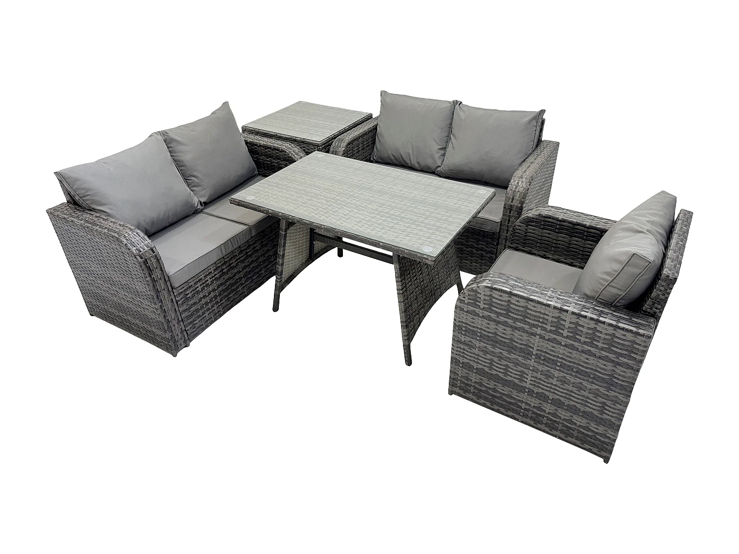 5 Pièces Ensemble de meubles de jardin en rotin avec Table à manger Fauteuil Canapé d'amour Table d'appoint Gris foncé mixte