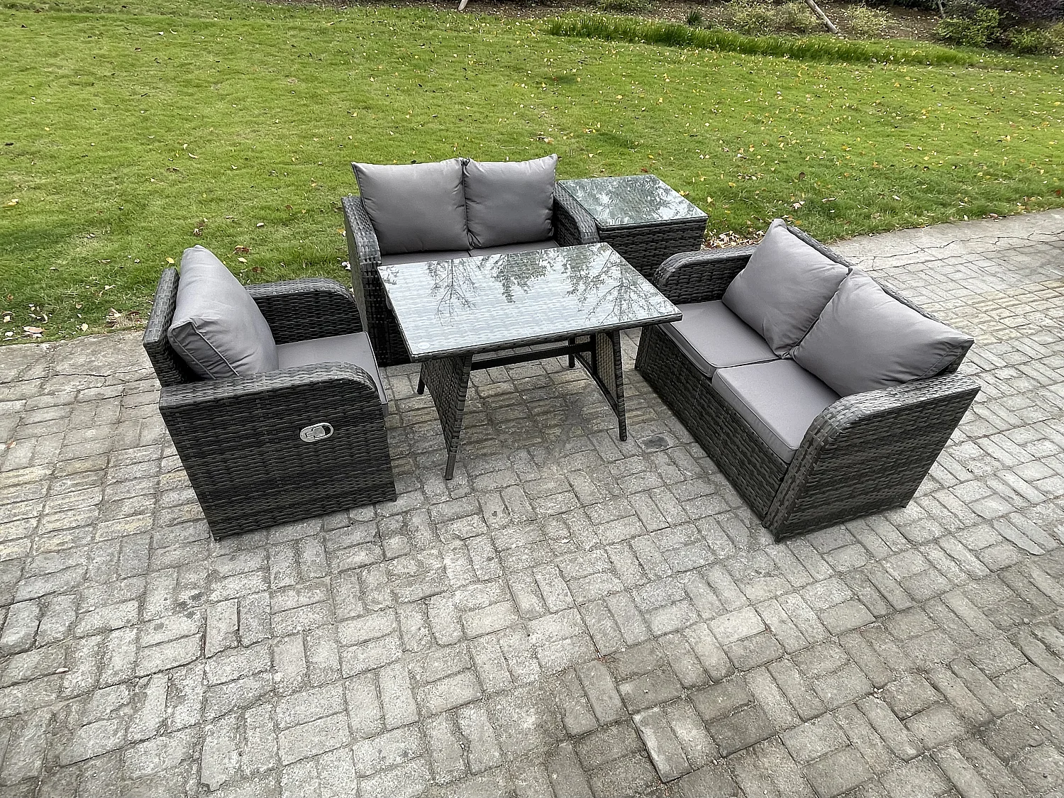 5 Pièces Ensemble de meubles de jardin en rotin avec Table à manger Fauteuil Canapé d'amour Table d'appoint Gris foncé mixte