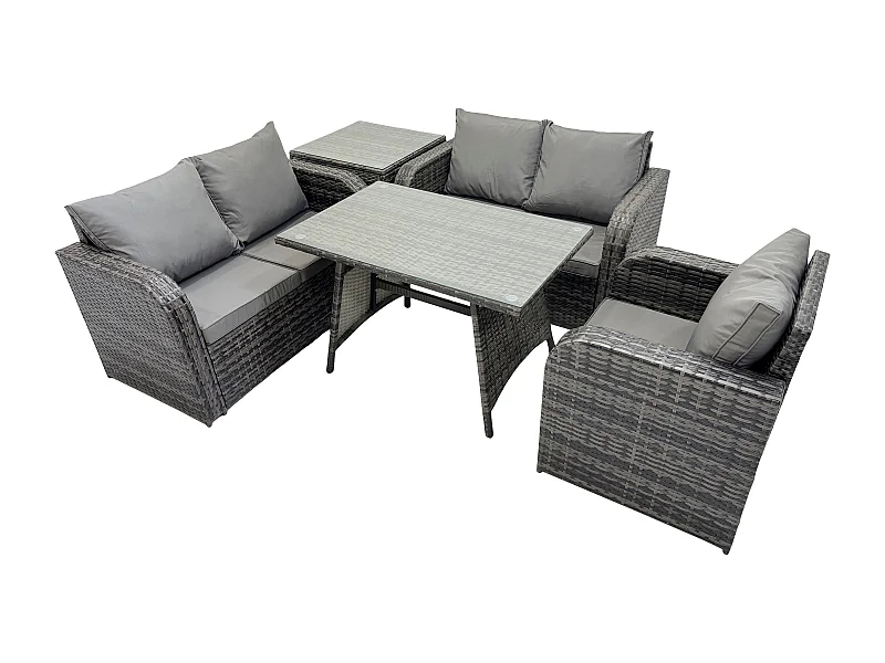 5 Pièces Ensemble de meubles de jardin en rotin avec Table à manger Fauteuil Canapé d'amour Table d'appoint Gris foncé mixte