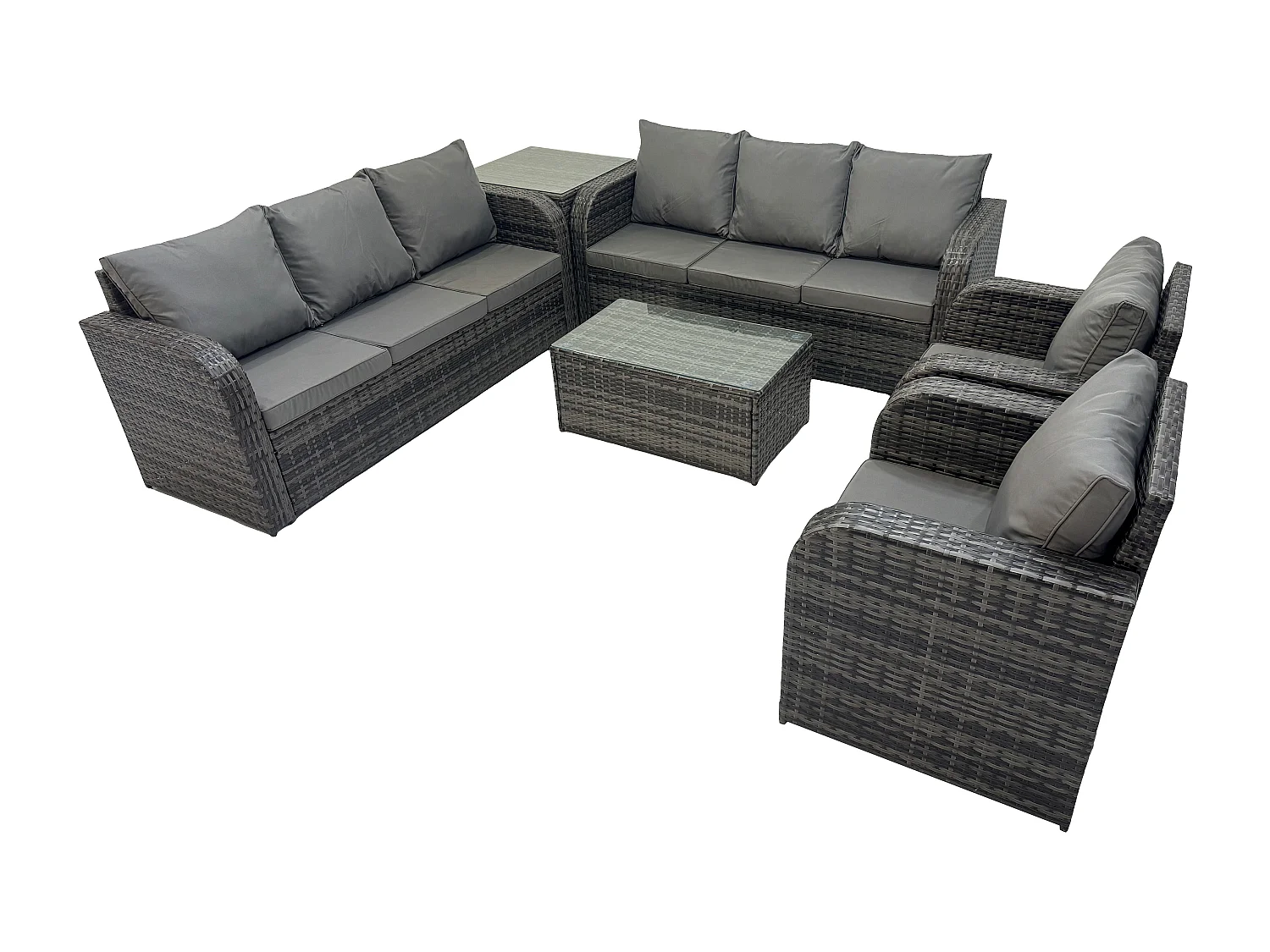 Rattan Gartenmöbel Sofa Set Tisch & Stühle Set mit 3-Sitzer Sofa Liegestühle Beistelltisch Dunkelgrau Gemischt