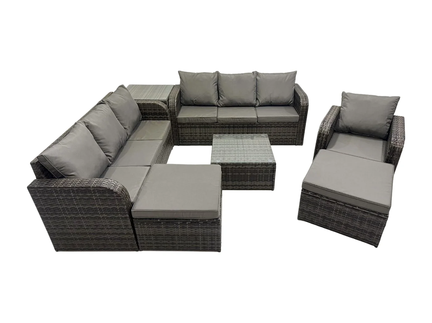 9-Sitzer Polyrattan Gartenmöbelset Garten Sofa Couchtisch Set mit Liegestühle 2 hohen Hockern Beistelltisch Dunkelgrau Gemischt