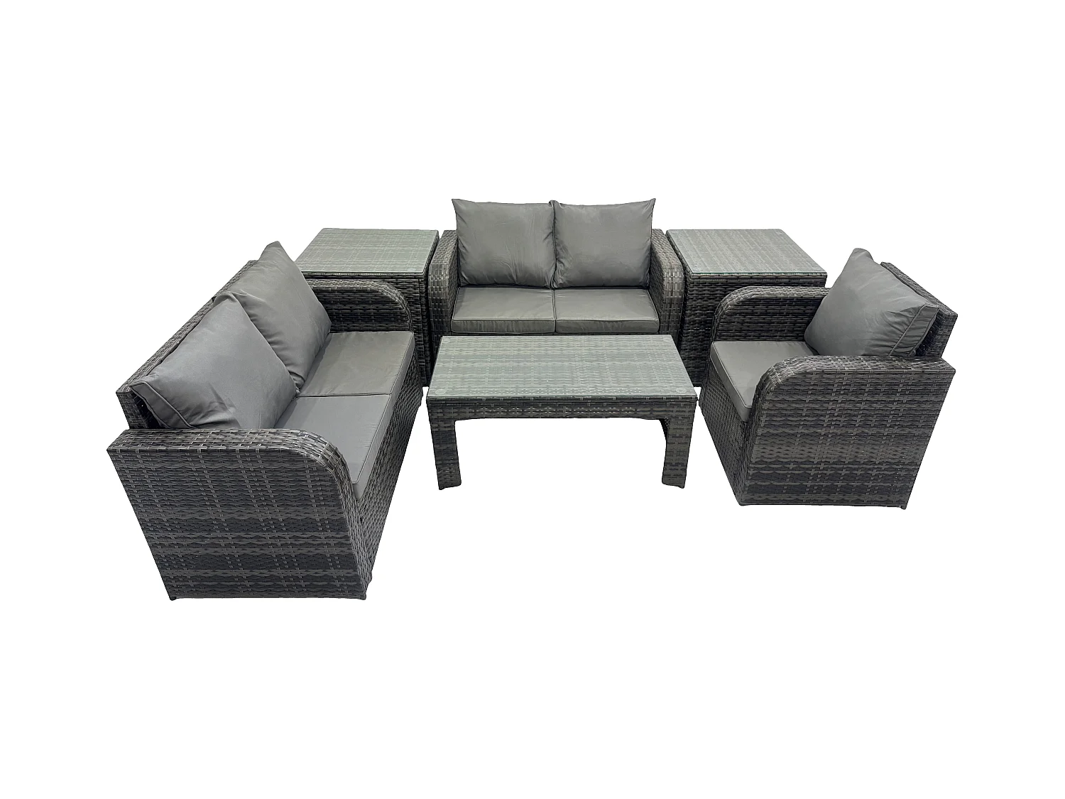 Rattan Gartenmöbel Sofa Set Tisch & Stühle Set mit 2 Beistelltischen Dunkelgrau Gemischt