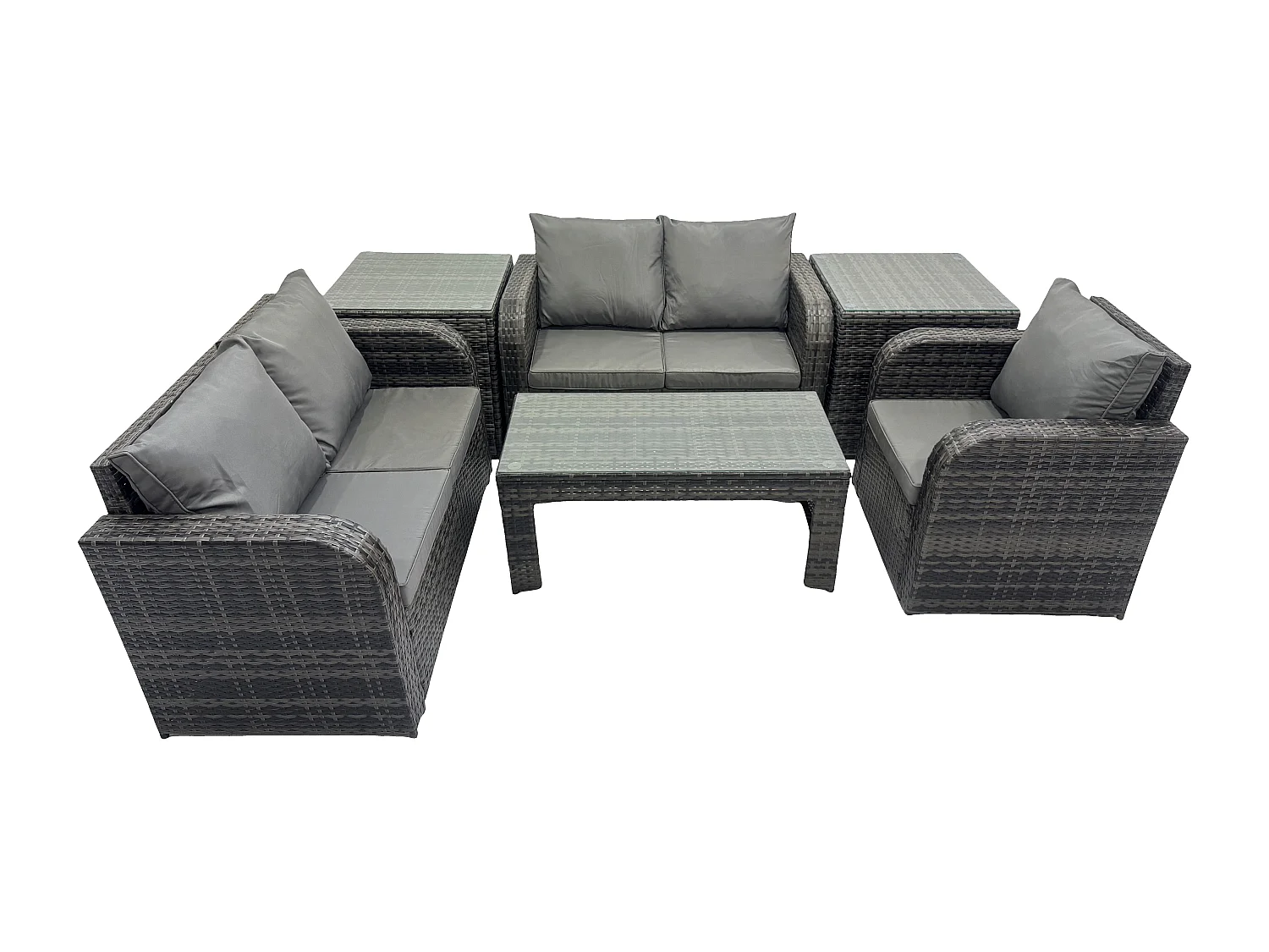 Rattan Gartenmöbel Sofa Set Tisch & Stühle Set mit 2 Beistelltischen Dunkelgrau Gemischt
