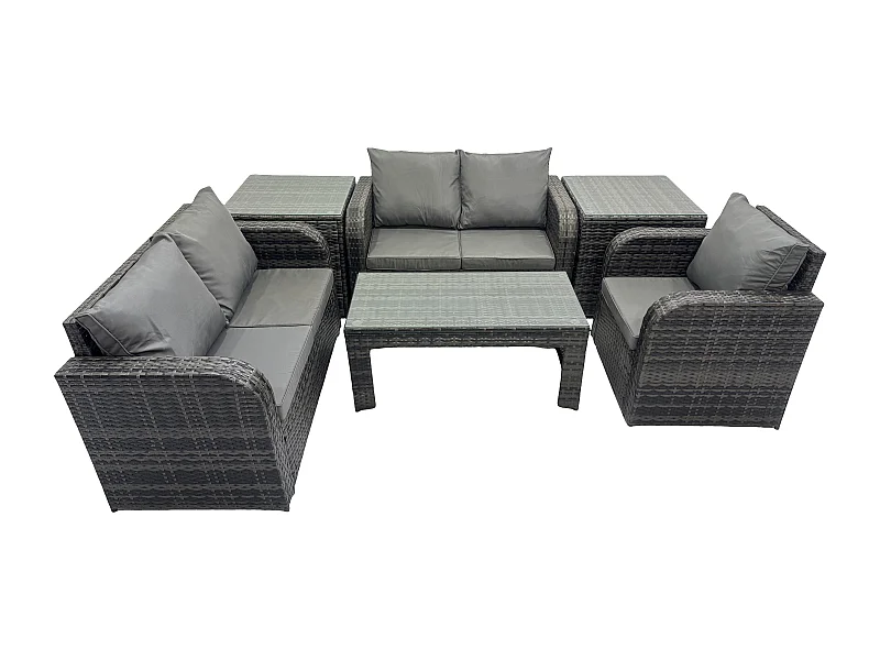 Rattan Gartenmöbel Sofa Set Tisch & Stühle Set mit 2 Beistelltischen Dunkelgrau Gemischt
