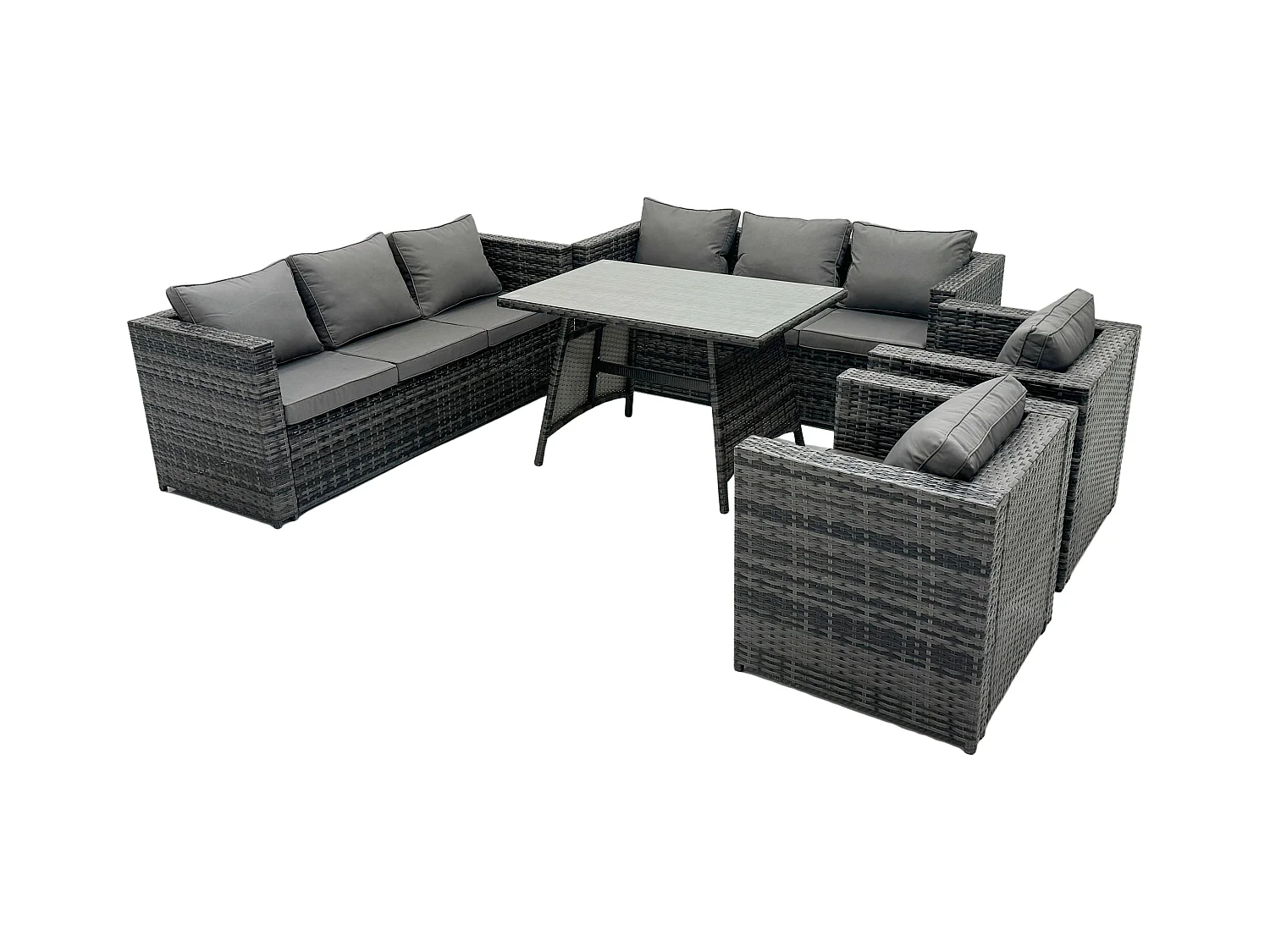 8 places Salon de Jardin Extérieur en Résine avec Table à manger Fauteuil avec Verre trempé