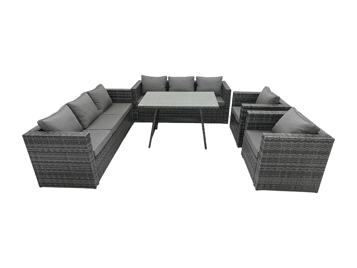 8 places Salon de Jardin Extérieur en Résine avec Table à manger Fauteuil avec Verre trempé