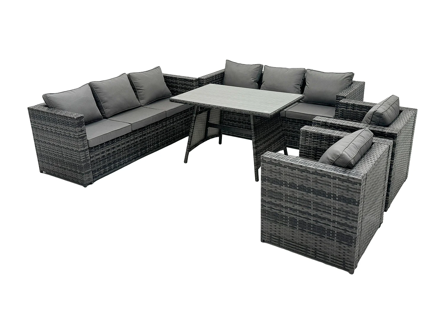 8 places Salon de Jardin Extérieur en Résine avec Table à manger Fauteuil avec Verre trempé