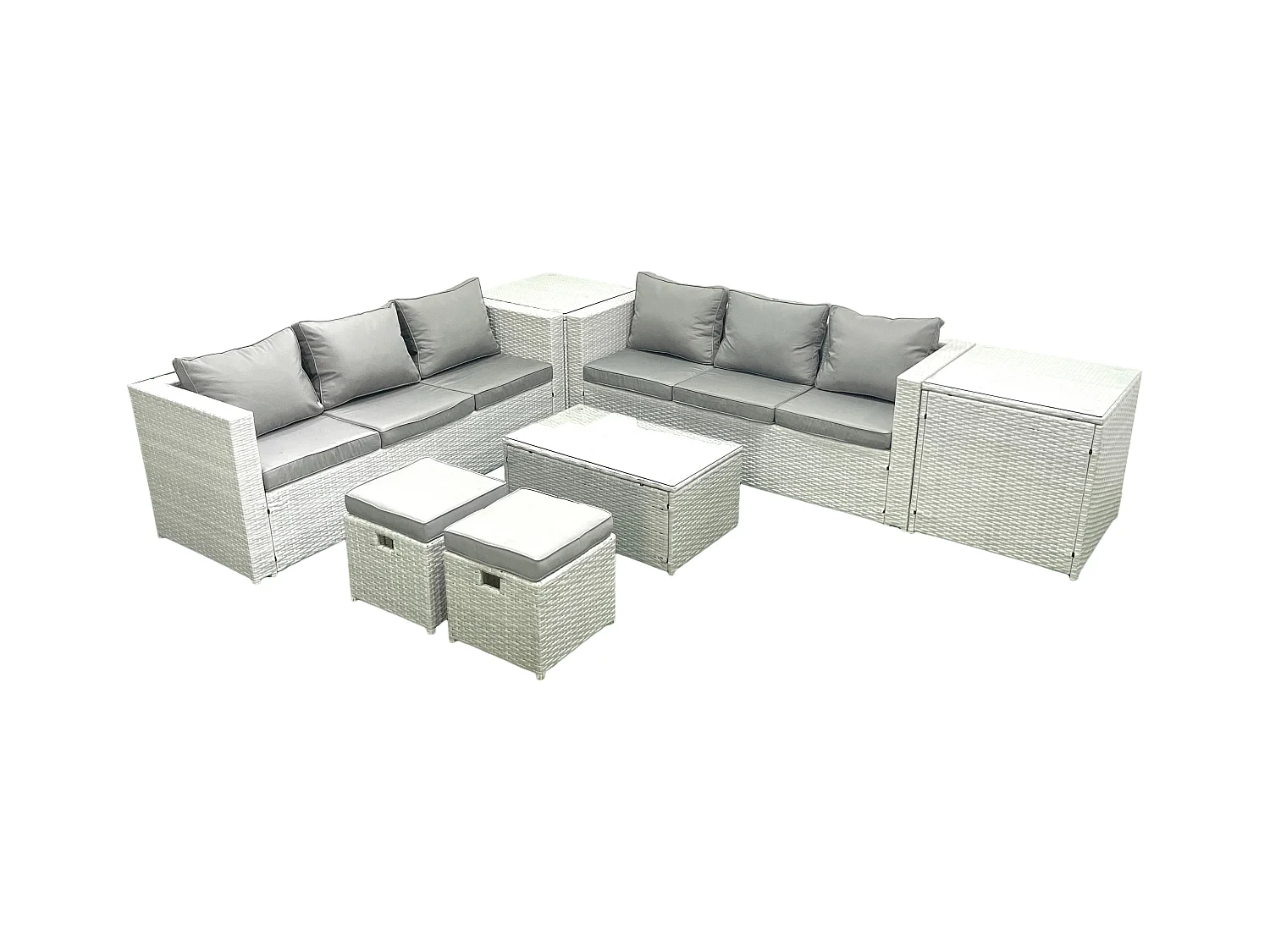 Ensemble de meubles d'extérieur en rotin 8 places avec 2 Petits tabourets 2 Tables d'appoint Gris clair mixte