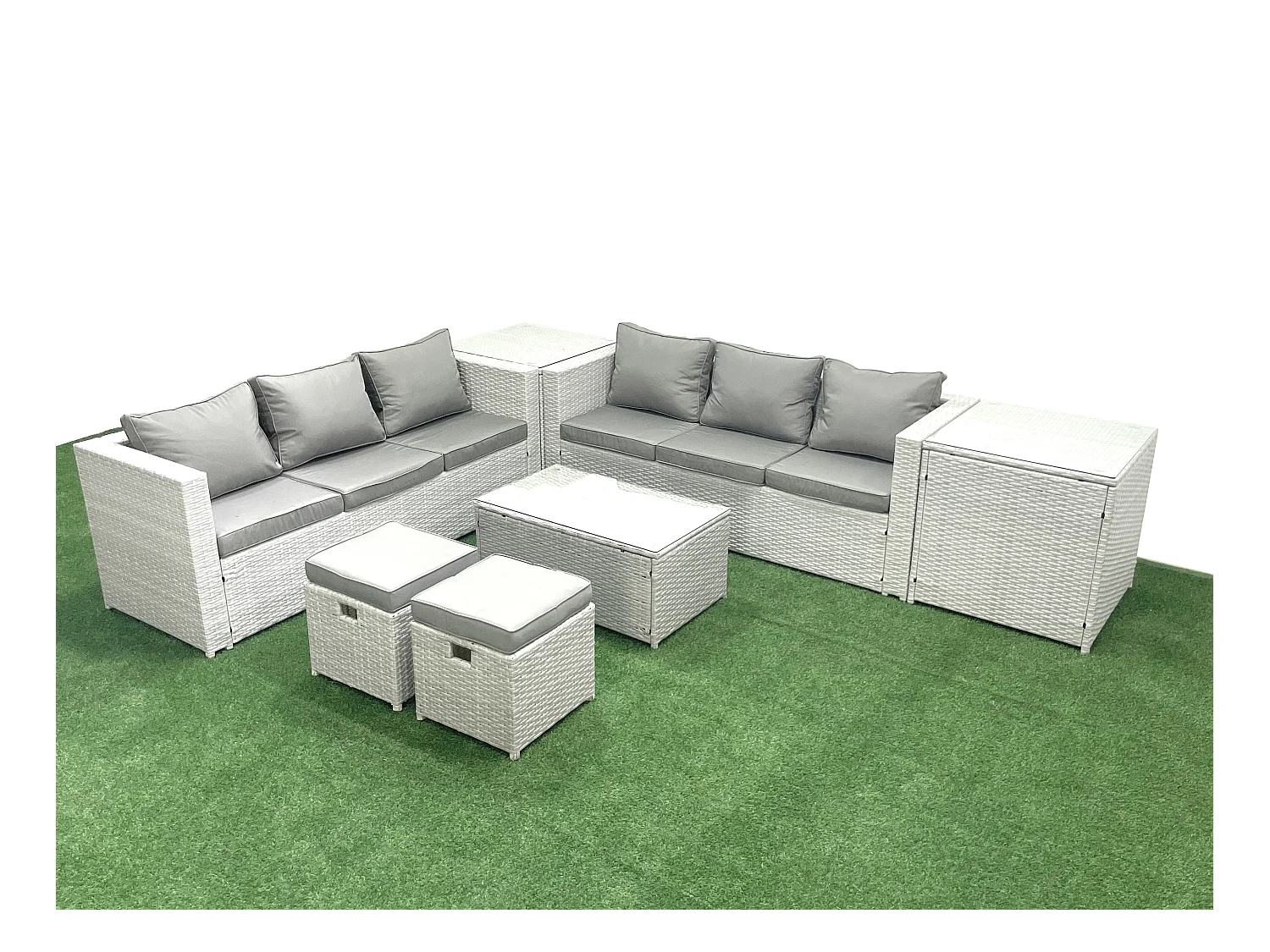 Ensemble de meubles d'extérieur en rotin 8 places avec 2 Petits tabourets 2 Tables d'appoint Gris clair mixte